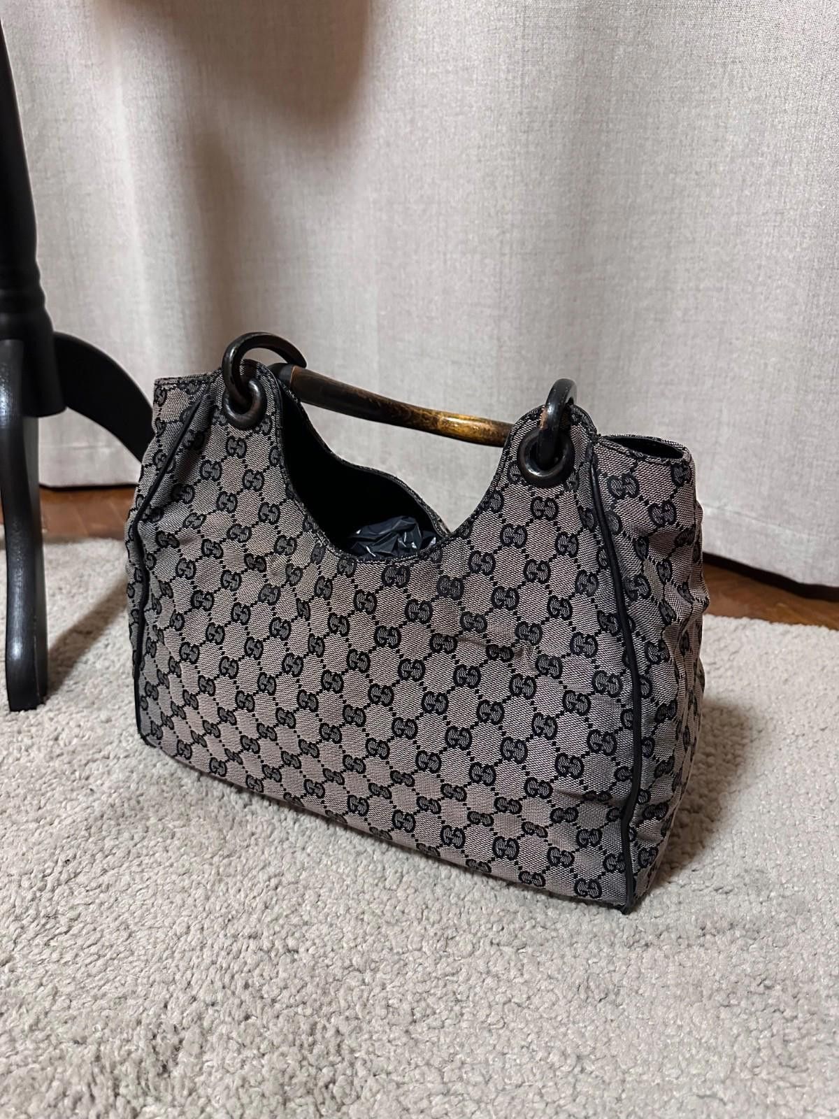 Gucci Rare GUCCI GG Canvas Wood Handle Handbag Tote Bag Hobo Navy Size ONE SIZE - 1 Thumbnail