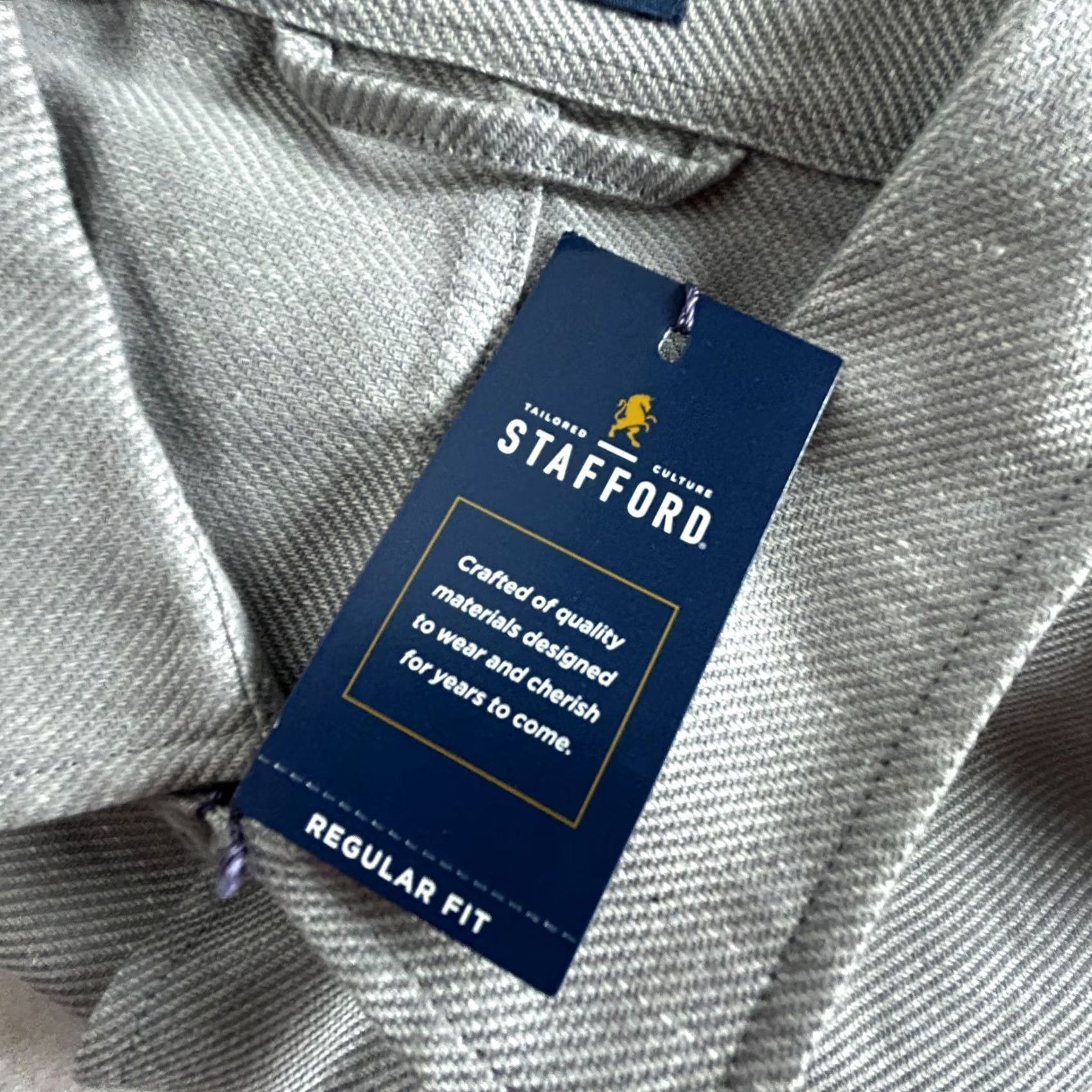 Stafford Stafford Men's Gray Twill Button Front Shirt Long Sleeve Linen Blend Large NWT Size US L / EU 52-54 / 3 - 4 Thumbnail