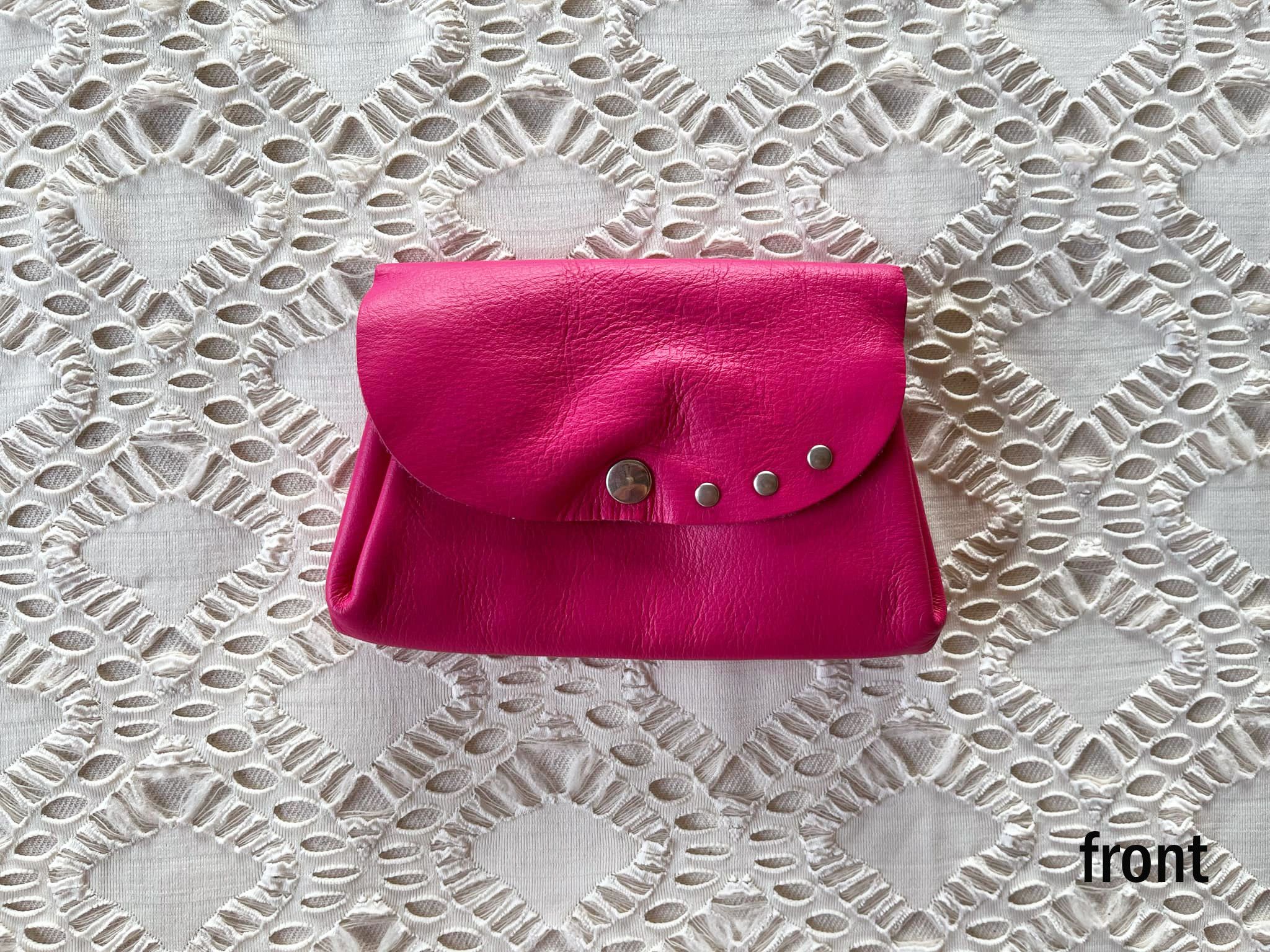 Vintage Fuchsia Genuine Leather mini flap bag, double flap bag Size ONE SIZE - 3 Thumbnail