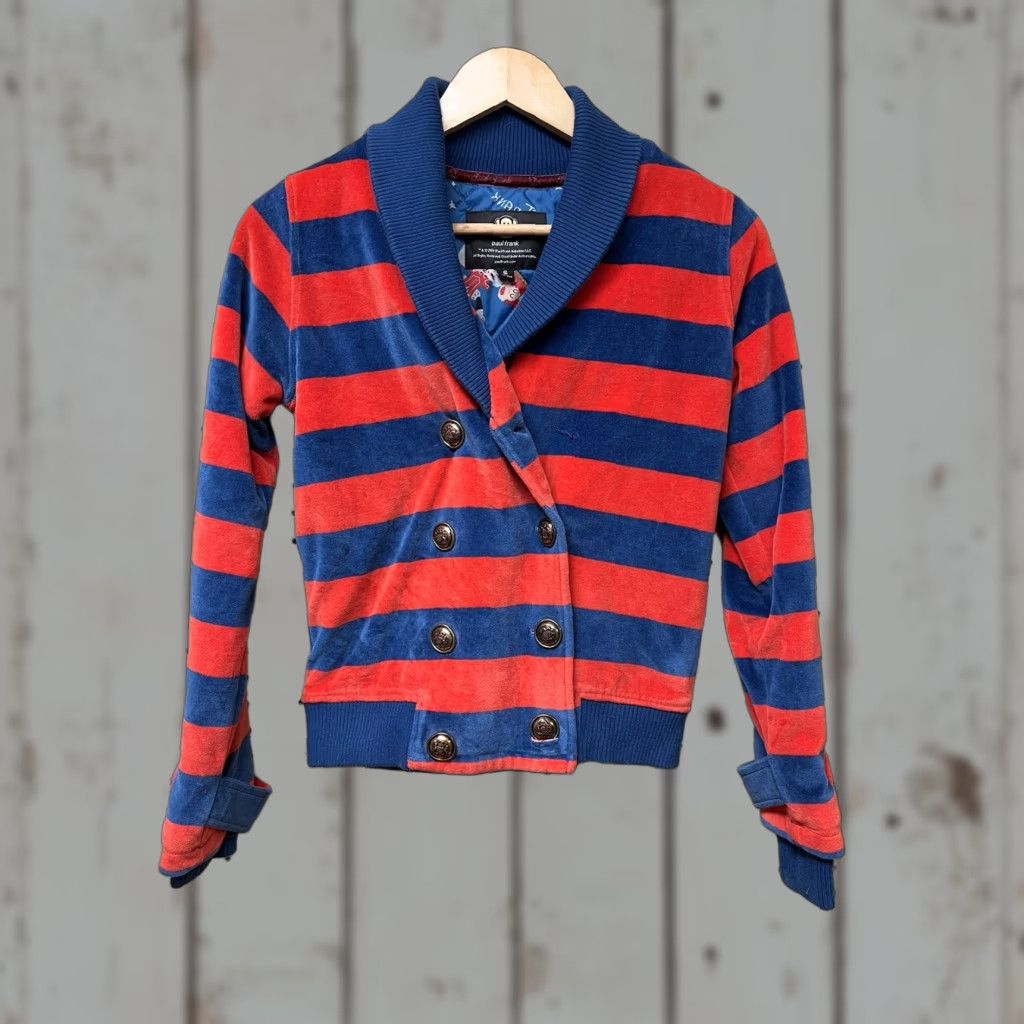 Paul Frank Paul Frank Women Striped Velvet Button Jacket S Multicolor Pea Coat - Missing Button Size S / US 4 / IT 40 - 1 Thumbnail
