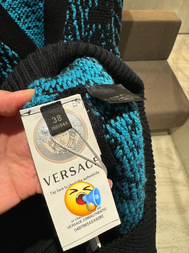 Versace Versace Blue and black patterned long wool cardigan button Size L / US 10 / IT 46 - 8 Thumbnail