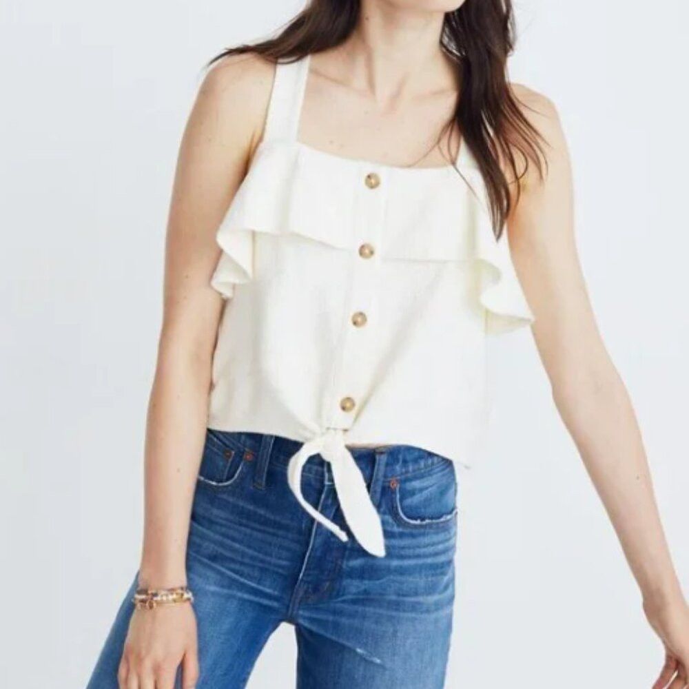 Madewell Madewell Texture & Thread Ruffle Tie Front Tank Terry Cloth Size L / US 10 / IT 46 - 1 Thumbnail