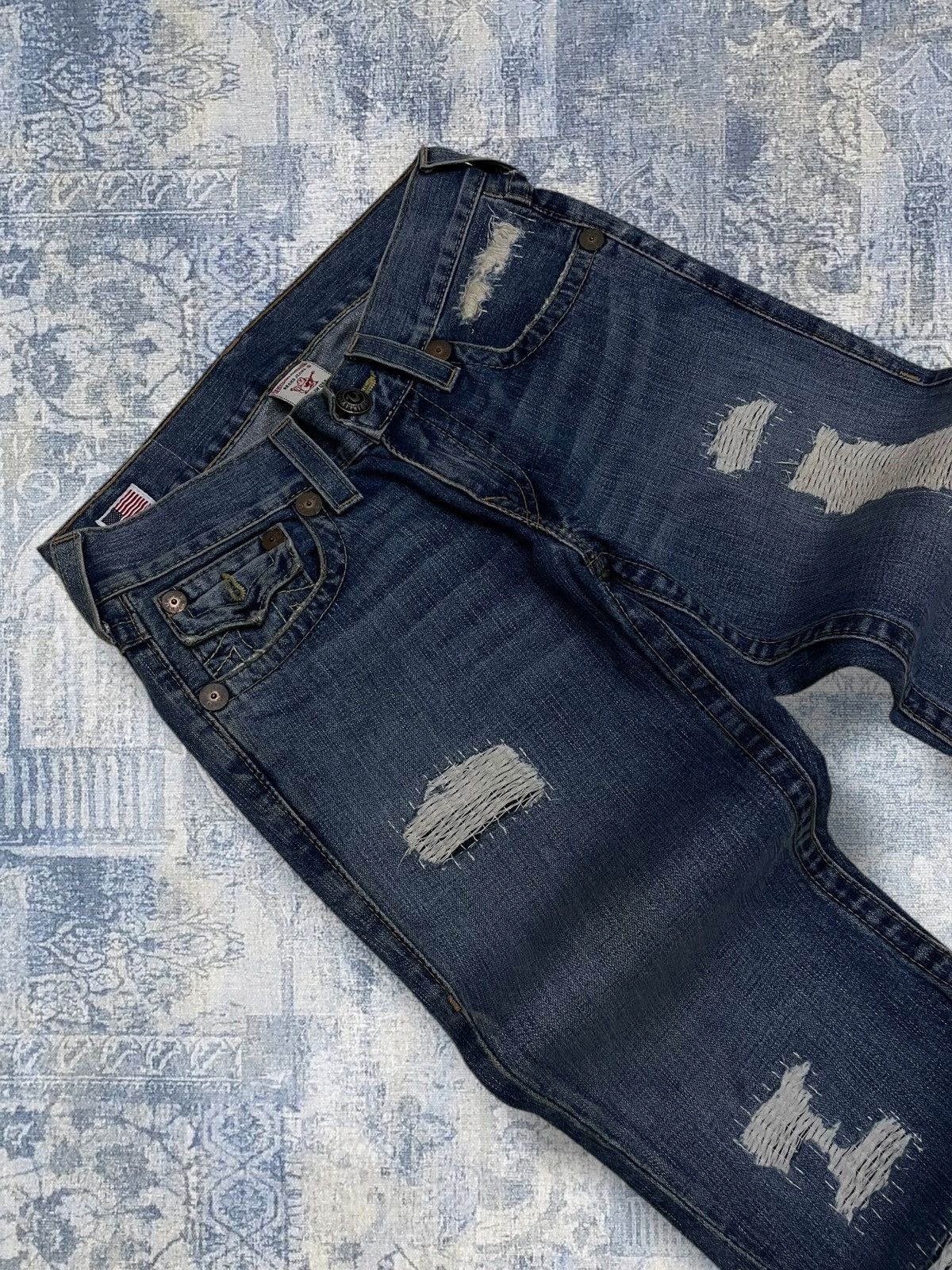 True Religion Vintage 90s Designer True Religion Distressed Flared Denim Size US 31 - 7 Thumbnail