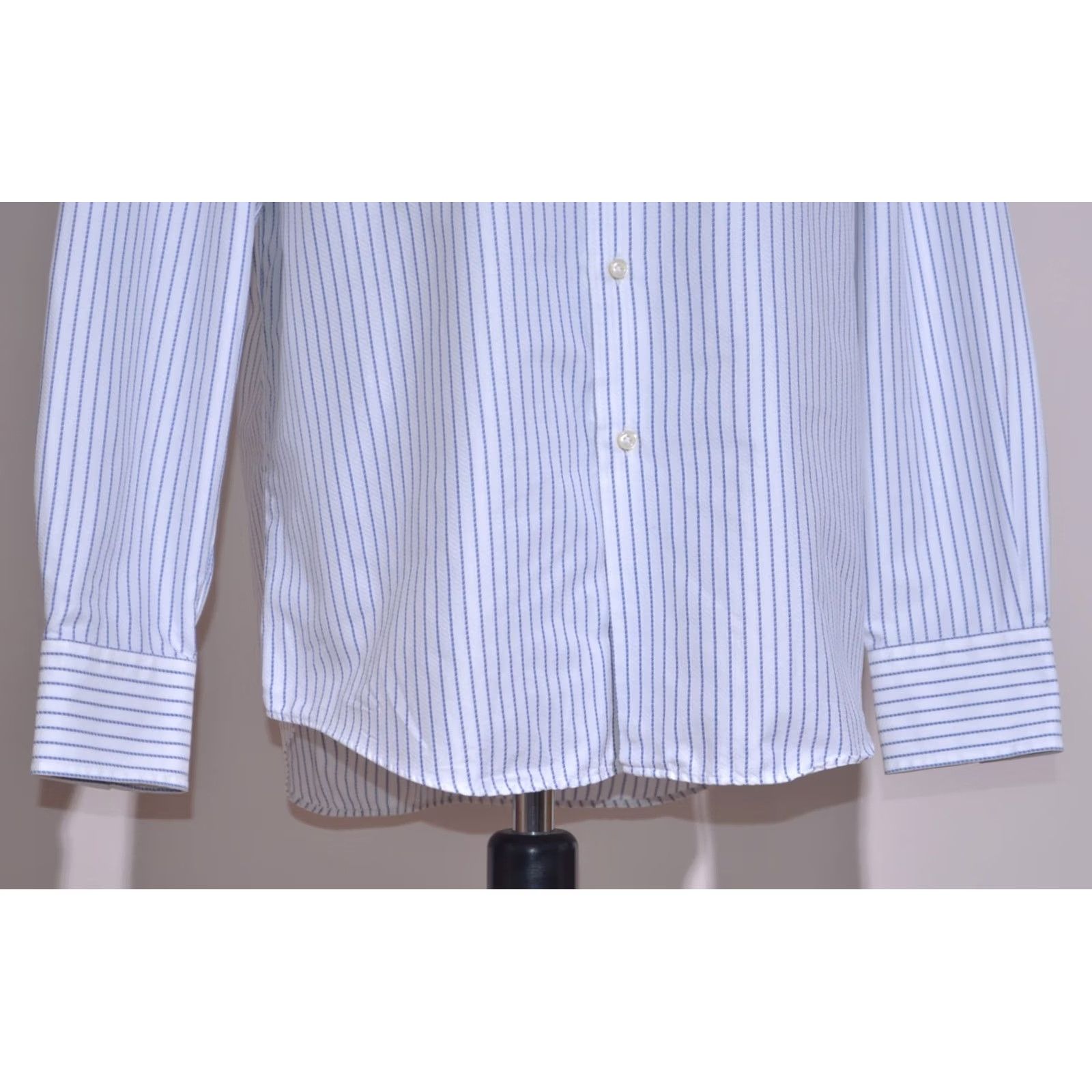 Pal Zileri Pal Zileri Men’s White Blue Striped Cotton Dress Shirt Jeans? Size 46R - 3 Thumbnail