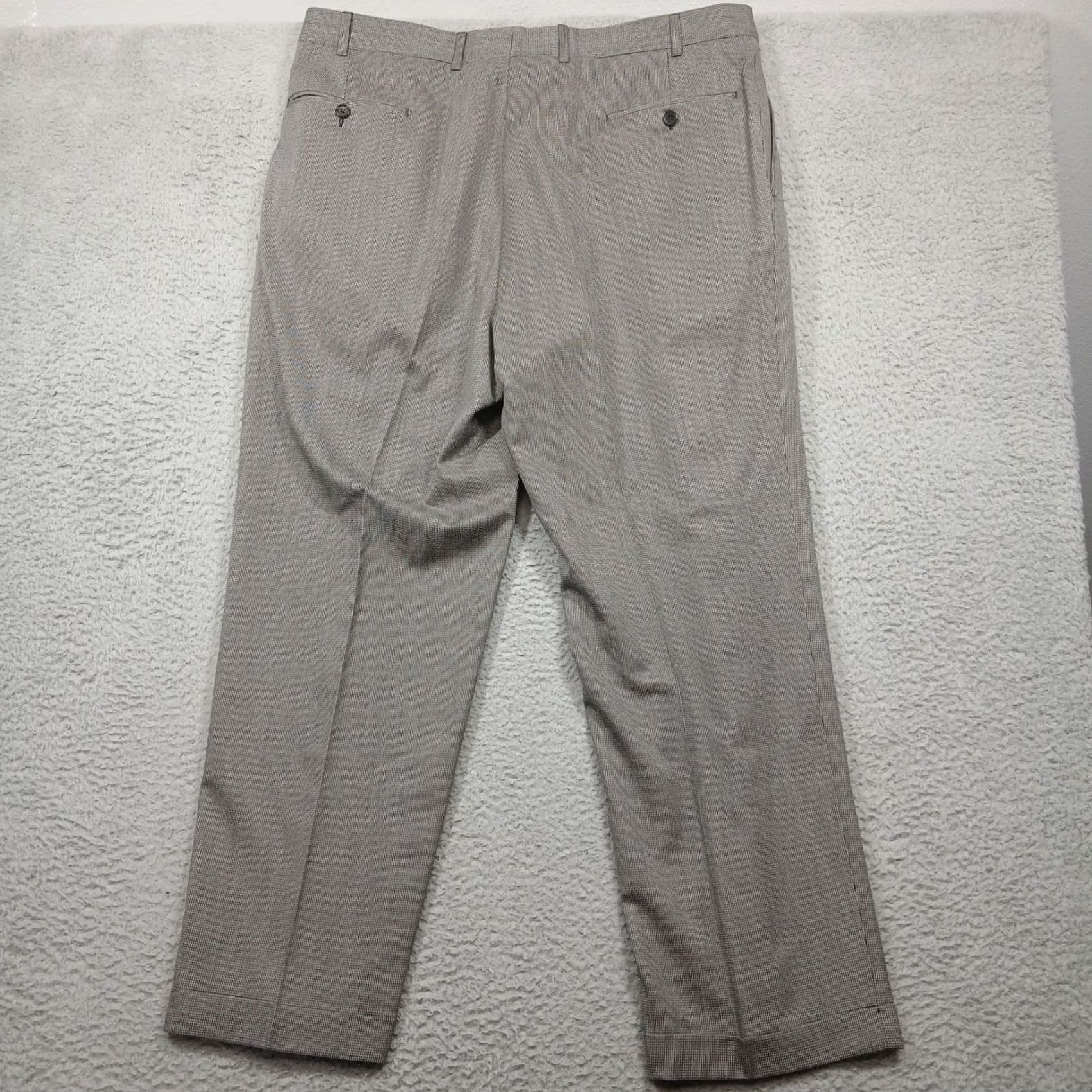 Vintage Luigi Baldo Dress Pants Mens 40x30 Gray Super 130s Wool Houndstooth Flat Front Pleated Classic Fit Button Zip Back Pockets Italy Size US 40 / EU 56 - 3 Thumbnail