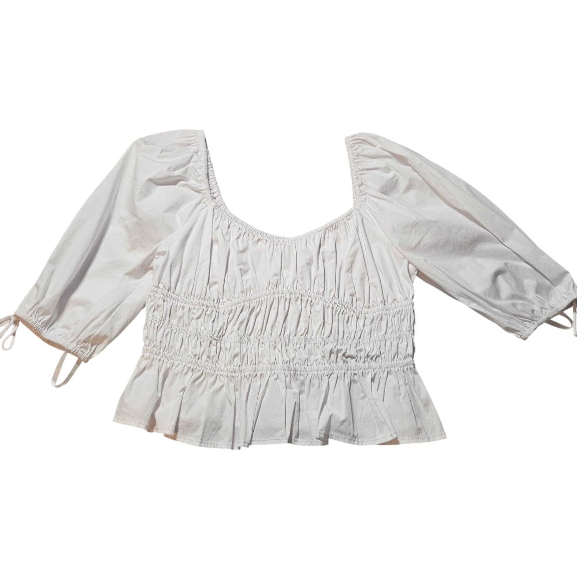 Staud EUC Staud Faye top White Smocked Peasant Blouse 6 Cottagecor Size M / US 6-8 / IT 42-44 - 3 Thumbnail