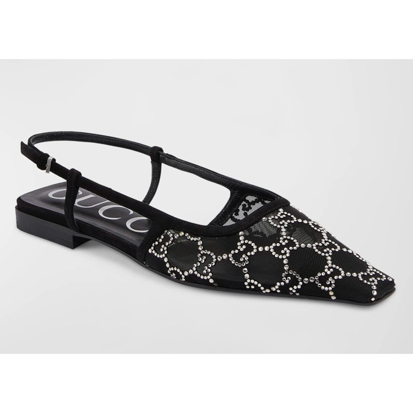 Gucci Gucci Demi GG Crystal Mesh Black Silver Slingback Ballerina Size US 7.5 / IT 37.5 - 3 Thumbnail