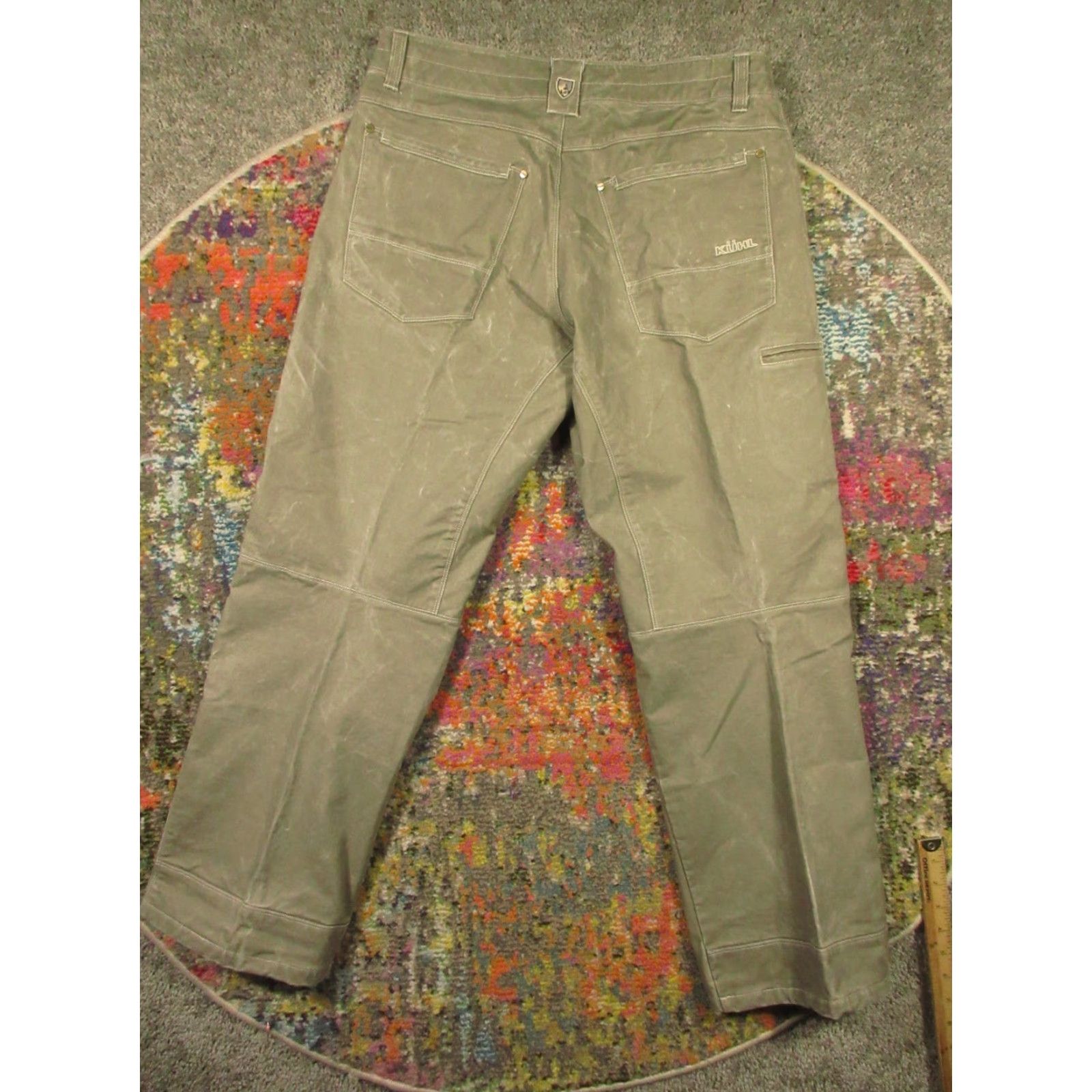 Vintage Kuhl Rydr Pants Men 35x31 Heavy Canvas Vintage Patina Dye Green 5-Pocket Zipper Logo Snap Straight Leg Regular Fit Casual Workwear Travel Size US 35 - 7 Thumbnail