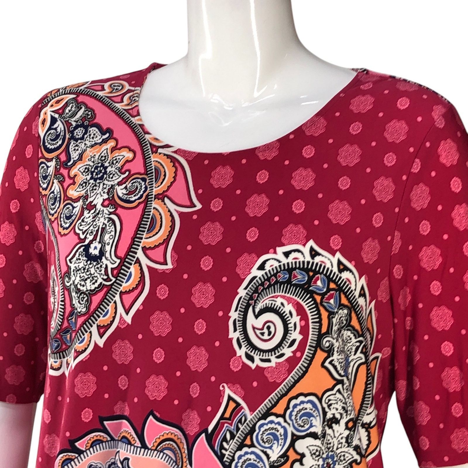 Chicos Chicos Size 2 US L Top Paisley Twist Half Sleeves Scoop Neck Size L / US 10 / IT 46 - 2 Thumbnail