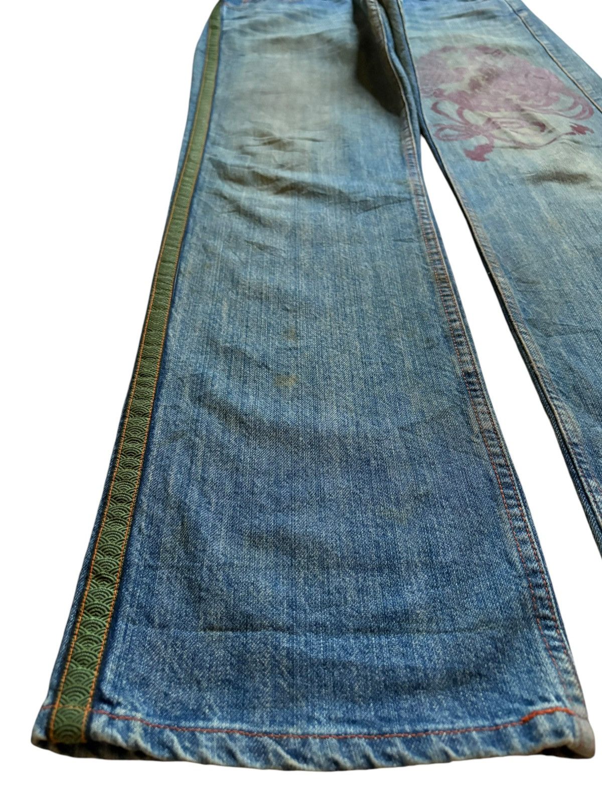 Japanese Brand Vintage Aesthetic Japan Traditional Style Print Baggy Jeans Size US 33 - 6 Thumbnail