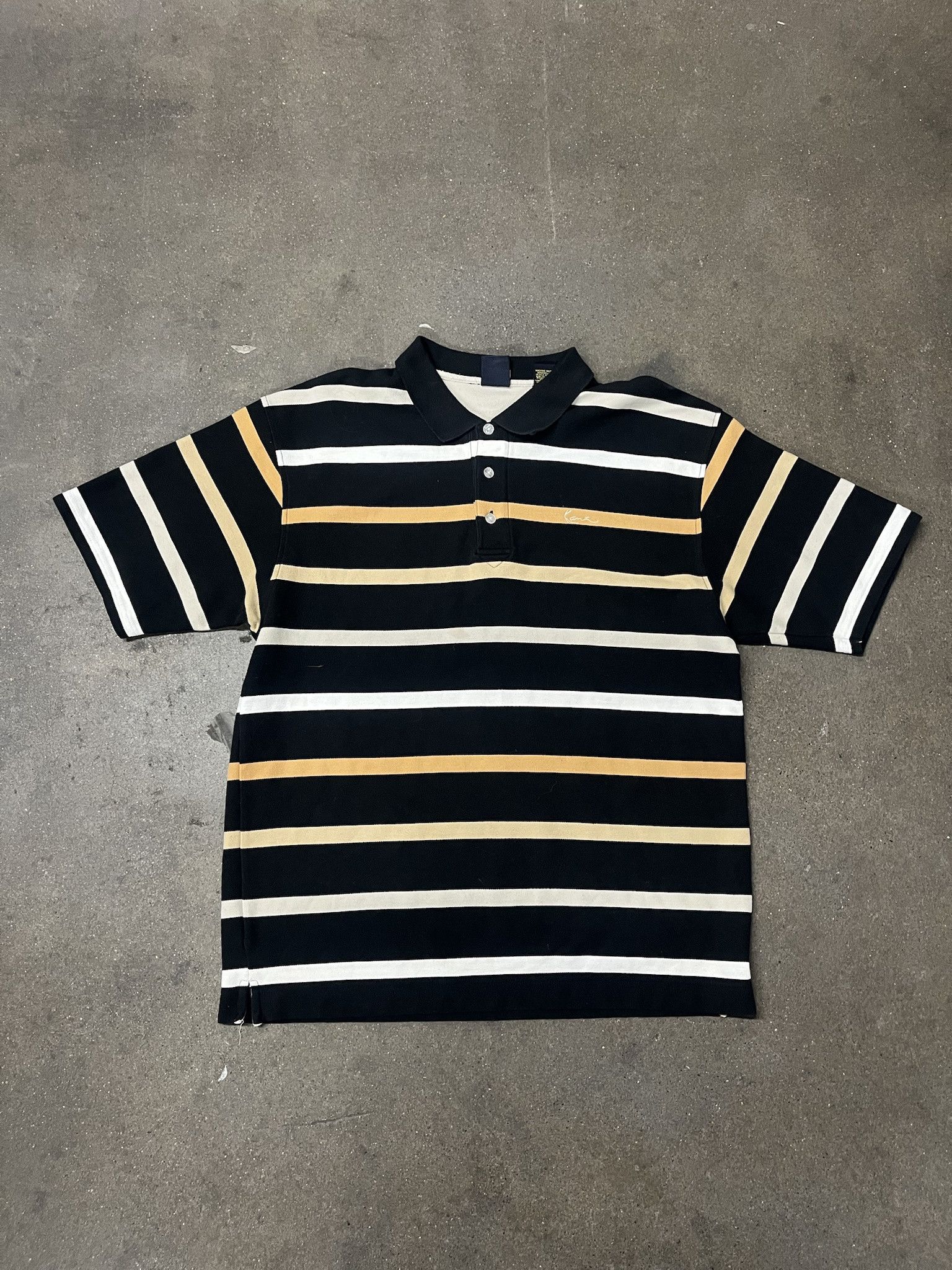 Karl Kani × Vintage Vintage 2000s Karl Kani Gold Striped Polo Size XL Size US XL / EU 56 / 4 - 1 Thumbnail