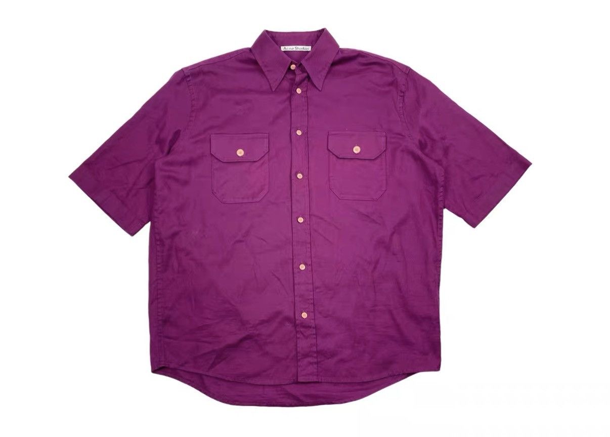 Acne Studios Acne Studios 1996 Back Slogan Purple Short Sleeve Shirt J31 Size US S / EU 44-46 / 1 - 1 Thumbnail