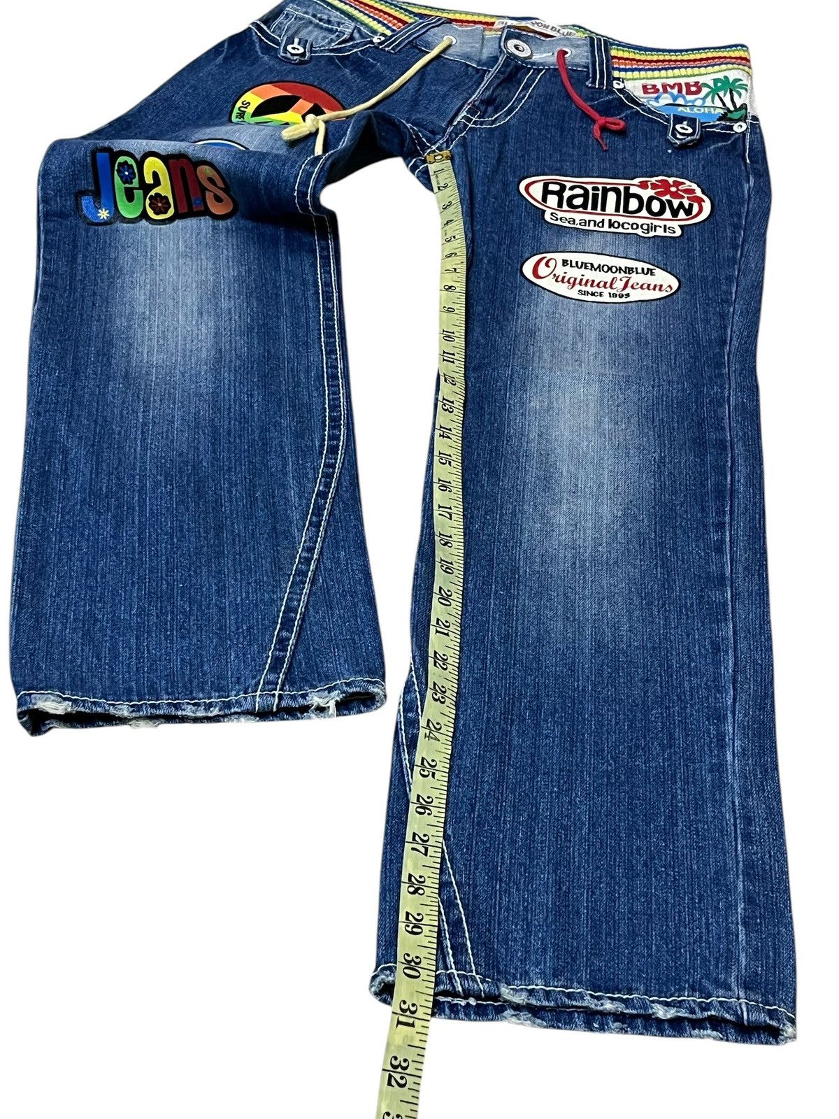 Japanese Brand SICK🔥JAPANESE BMB BLUE MOON BLUE DRAWSTRING WAIST JEANS Size US 32 / EU 48 - 13 Thumbnail
