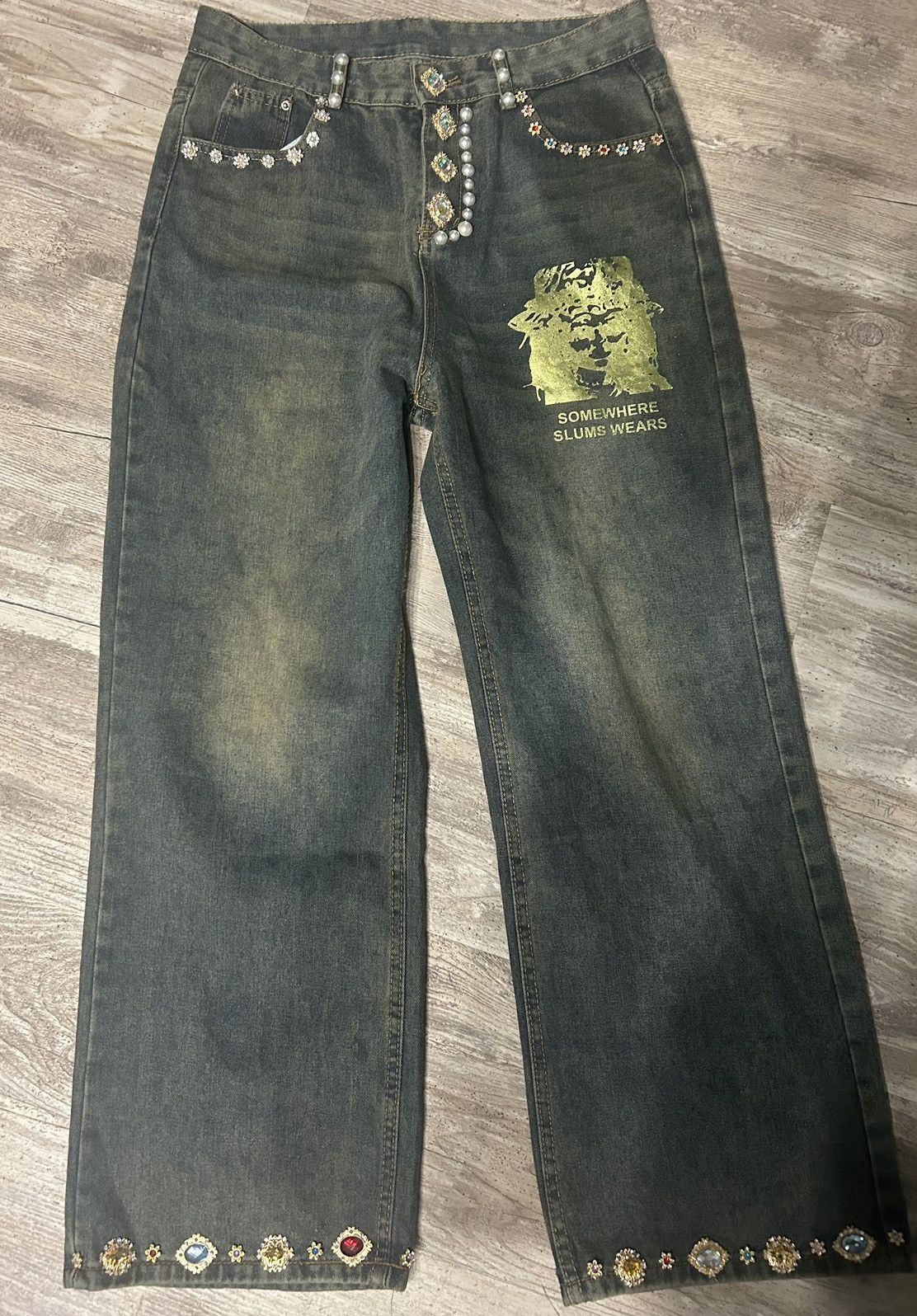 Other Slumxweirdo Concho Rhinstone Denim Stack Size US 31 - 5 Thumbnail