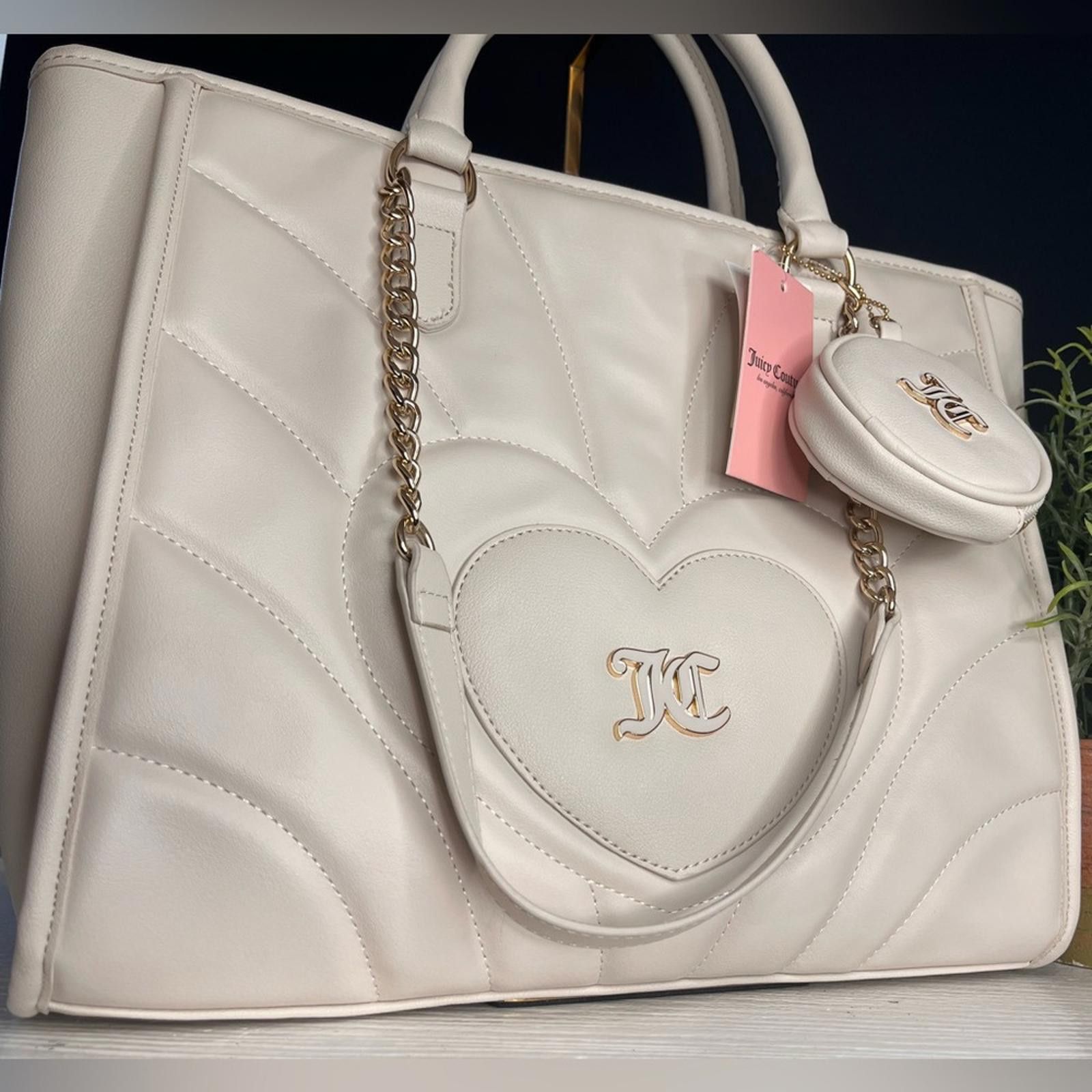 Juicy Couture Jeans Juicy Couture Only You Tote Bag, Shoulder Strap, Coin Purse in Beige, Women's