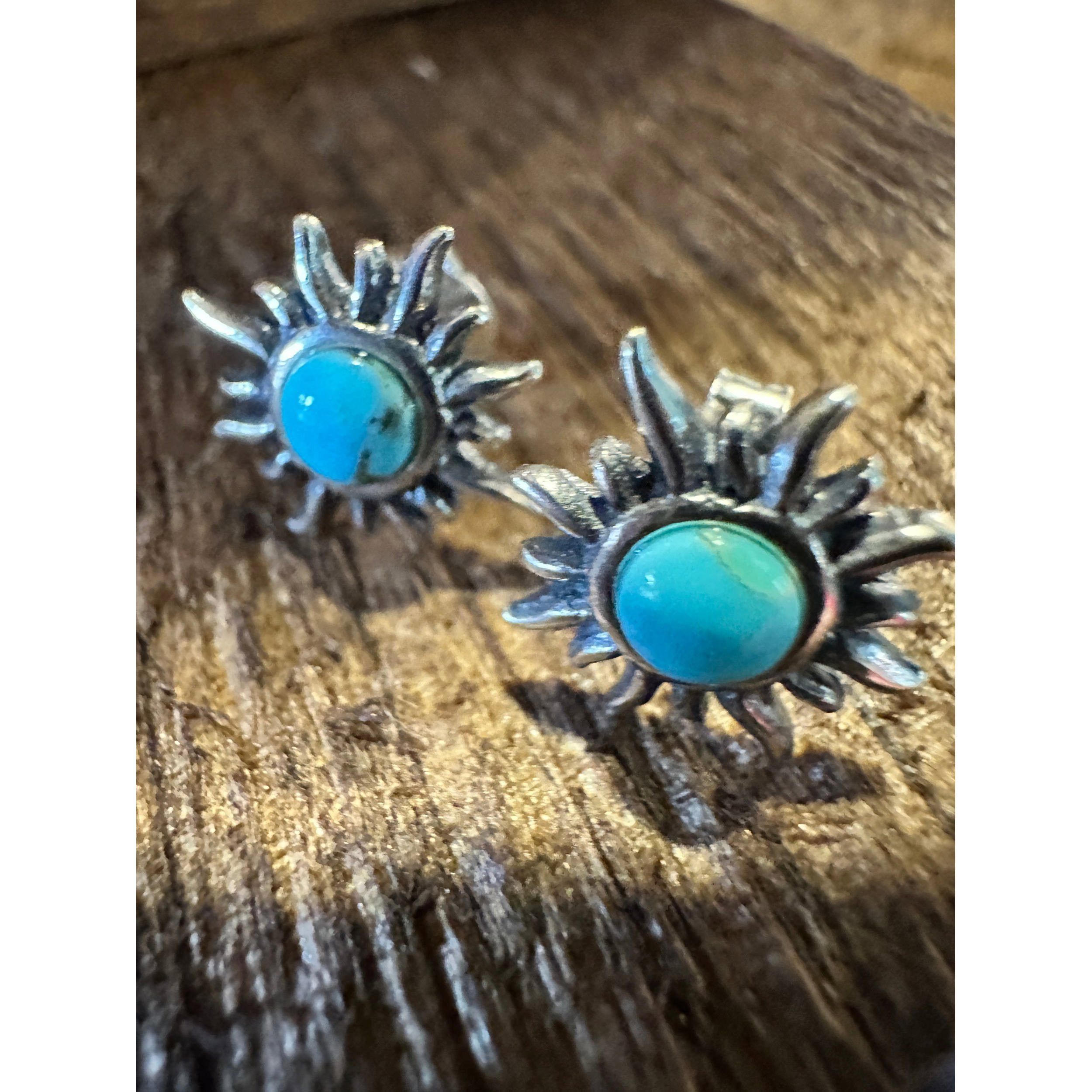 Other Navajo Sunburst Turquoise Earrings in Sterling Silver - Eleg Size ONE SIZE - 9 Thumbnail