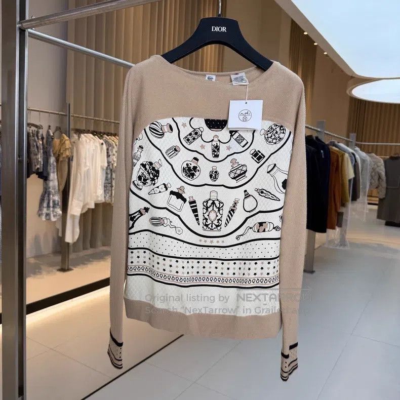 Hermes Hermes Khaki Silk Cashmere Patchwork Shiny Top Size XS / US 0-2 / IT 36-38 - 1 Thumbnail