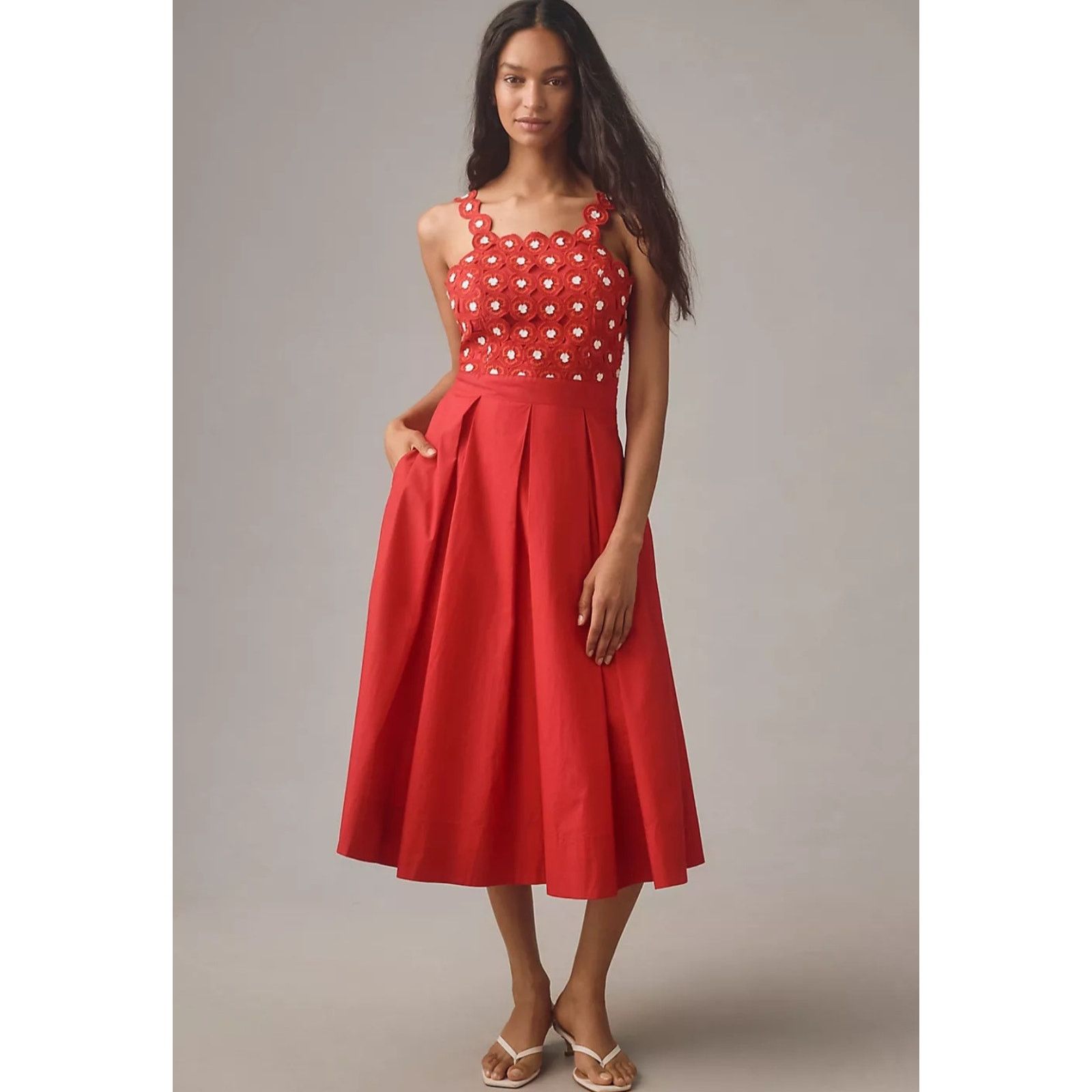 Anthropologie NWT Maeve Crochet Halter Poplin Midi Dress $228 SIZE 8 Red Size M / US 6-8 / IT 42-44 - 1 Thumbnail