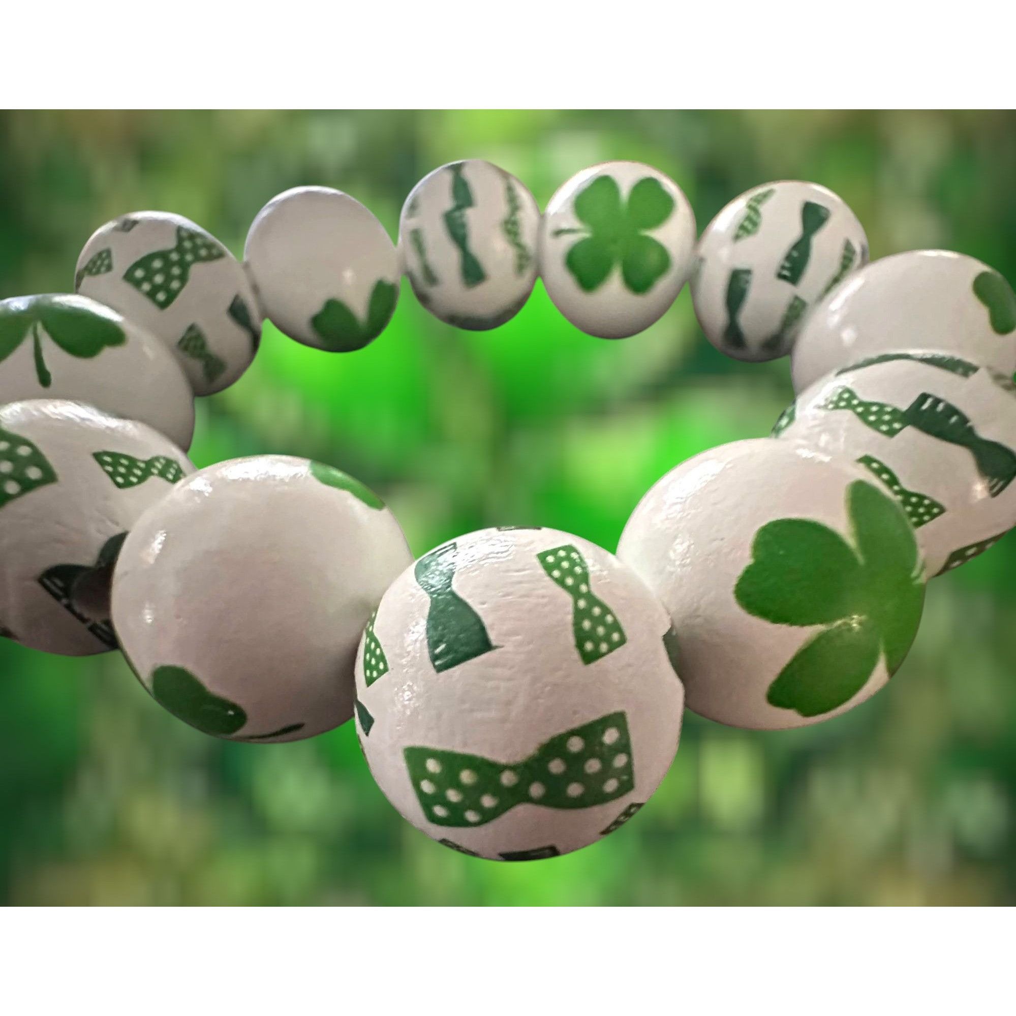 Handmade Luck of the Irish Clover Wood Beaded Stretch Bracelet St Pat Size ONE SIZE - 5 Thumbnail