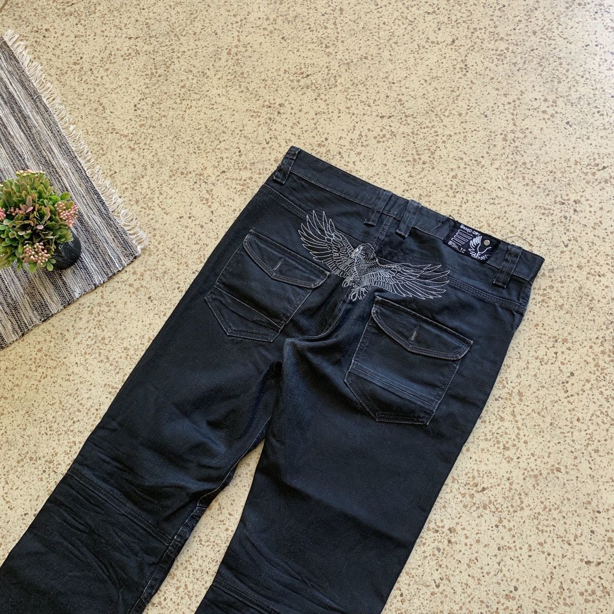 メンズ OPIUM -Rhinestone wide buggy denim pants