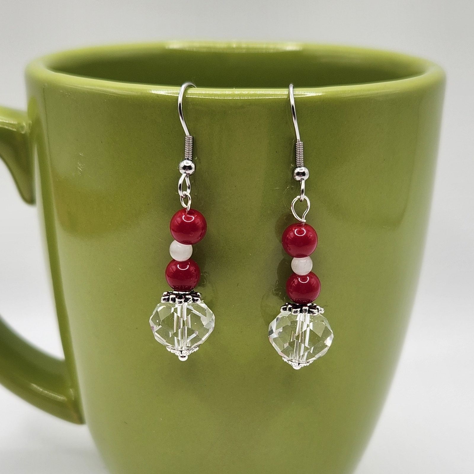 Other Handmade Earrings with Crystal, Red Coral, & Moonstone – 2" Size ONE SIZE - 10 Thumbnail