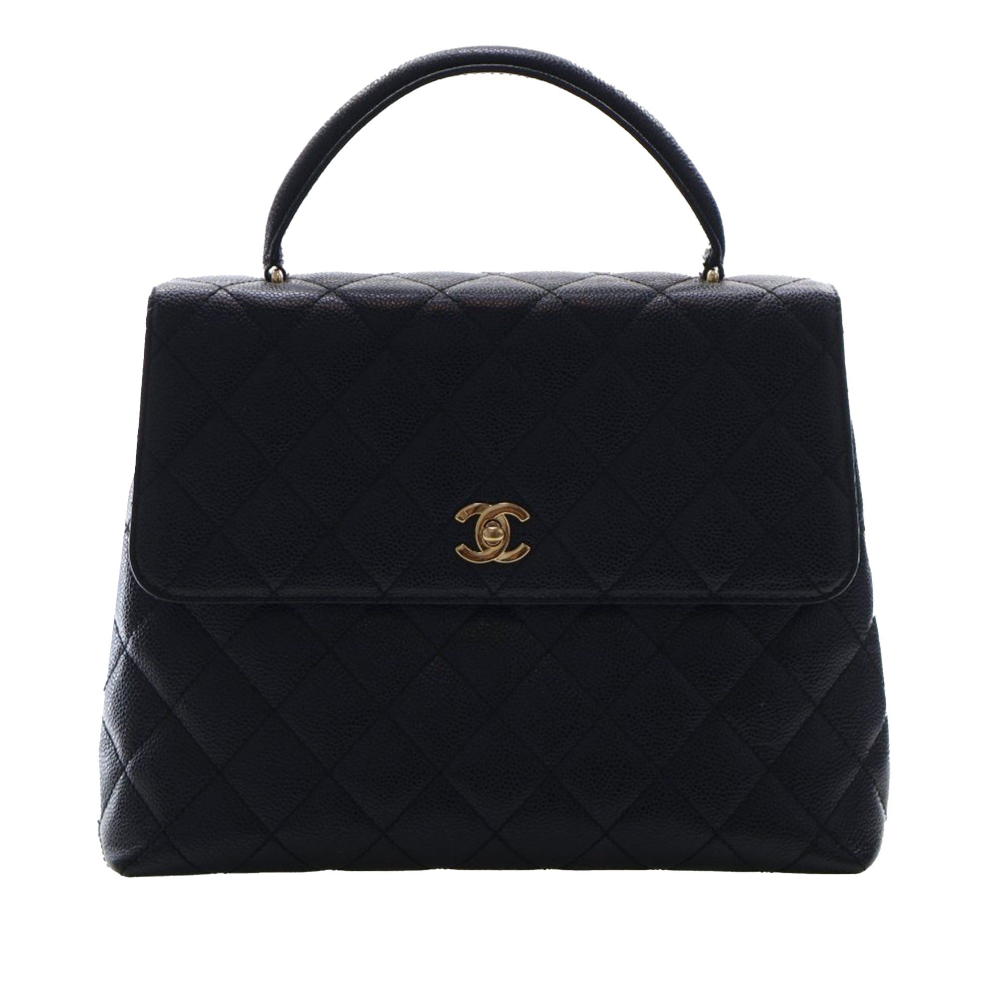 Chanel Cc Quilted Caviar Kelly Top Handle Bag in Black, Women's