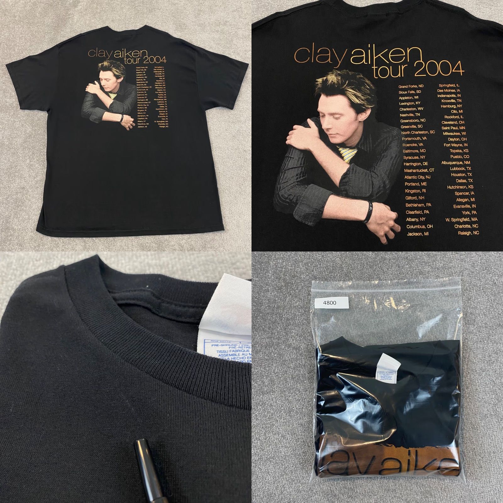 Vintage VINTAGE CLAY AIKEN 2004 Tour Shirt Mens 2XL Black Graphic Music Tee S/S Size US XXL / EU 58 / 5 - 8 Thumbnail