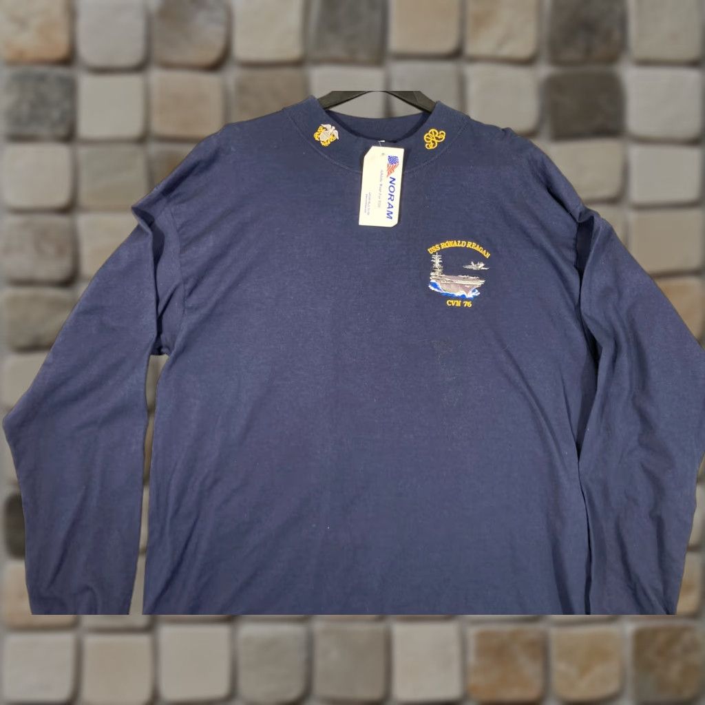 Gildan VINTAGE Gildan USS Ronald Reagan T-Shirt Mens XL Blue Cotton Logo NWT NOS Long Sleeve Crew Neck Shirt Size US XL / EU 56 / 4 - 1 Thumbnail