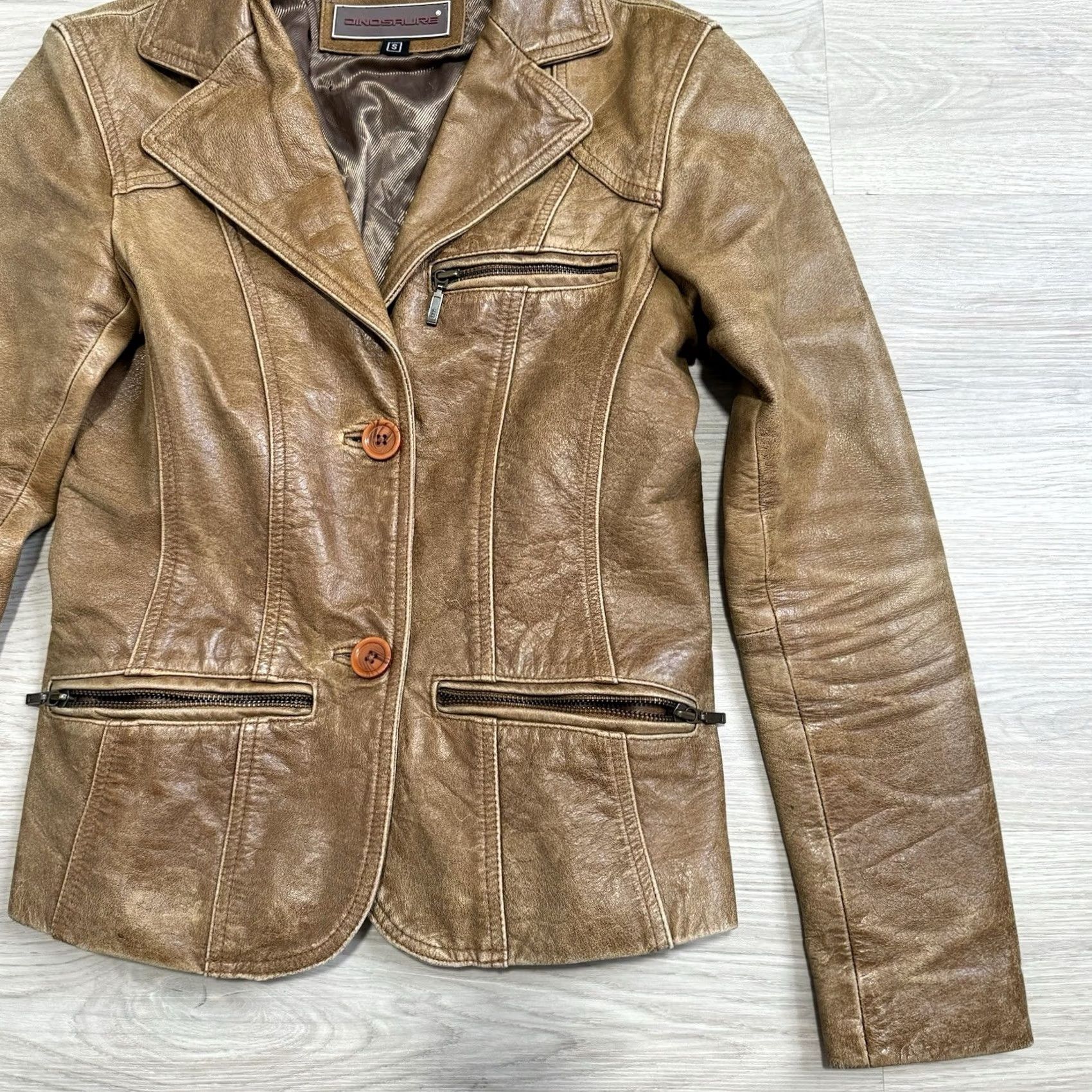 Vintage VINTAGE Dinosaure Blazer Women’s Small Brown Leather 90s Y2K Boho Patina Size S / US 4 / IT 40 - 3 Thumbnail