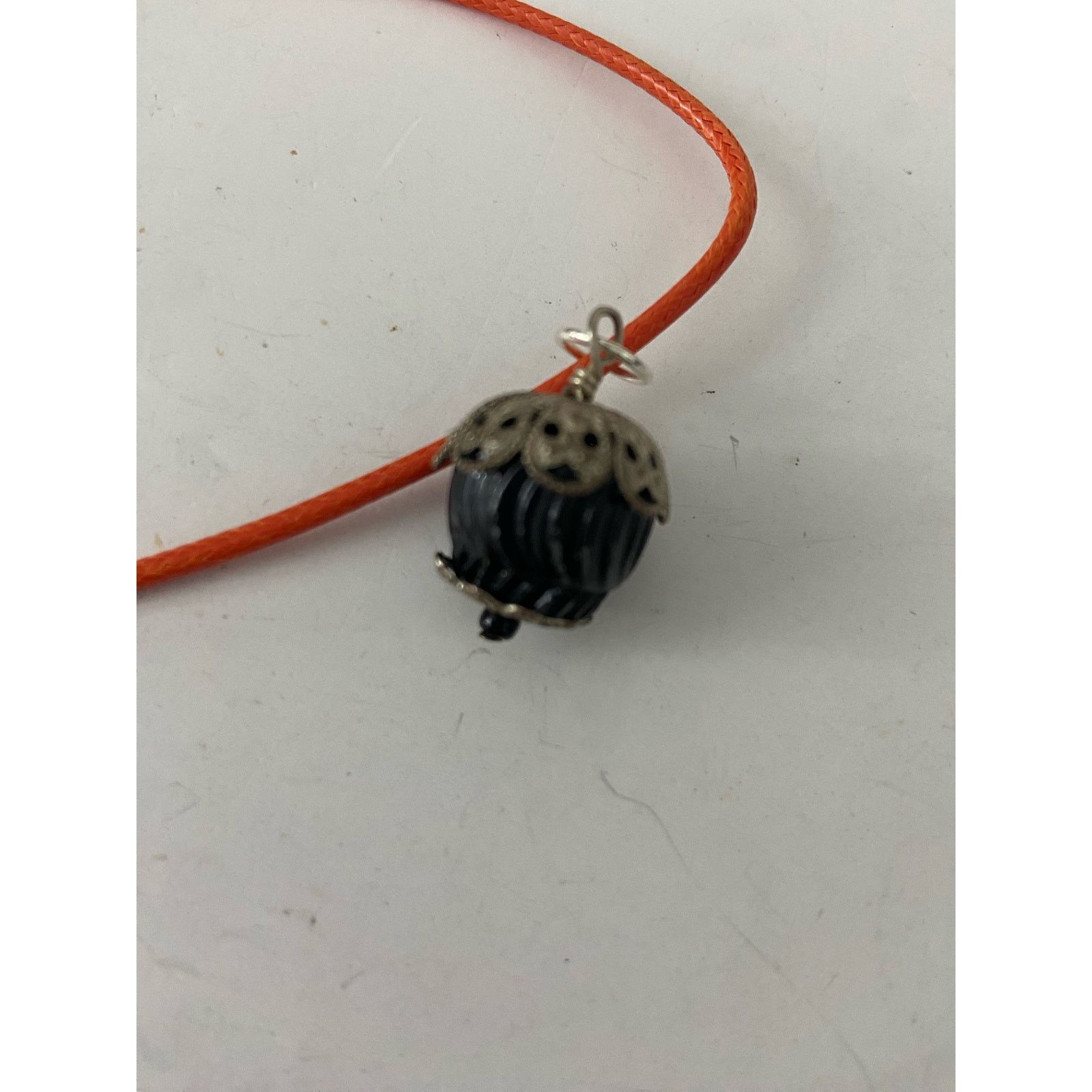 Handmade Black textured dome pendant necklace upcycled Size ONE SIZE - 2 Thumbnail