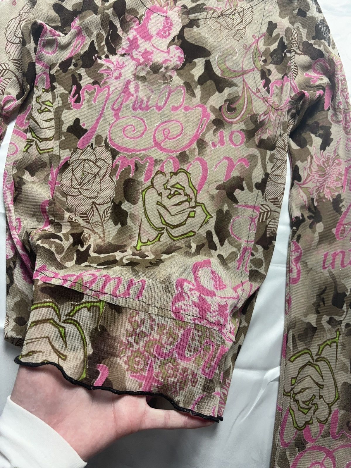 Japanese Brand × Vintage Printed camo mesh long sleeve glamour vintage top Size S / US 4 / IT 40 - 6 Thumbnail