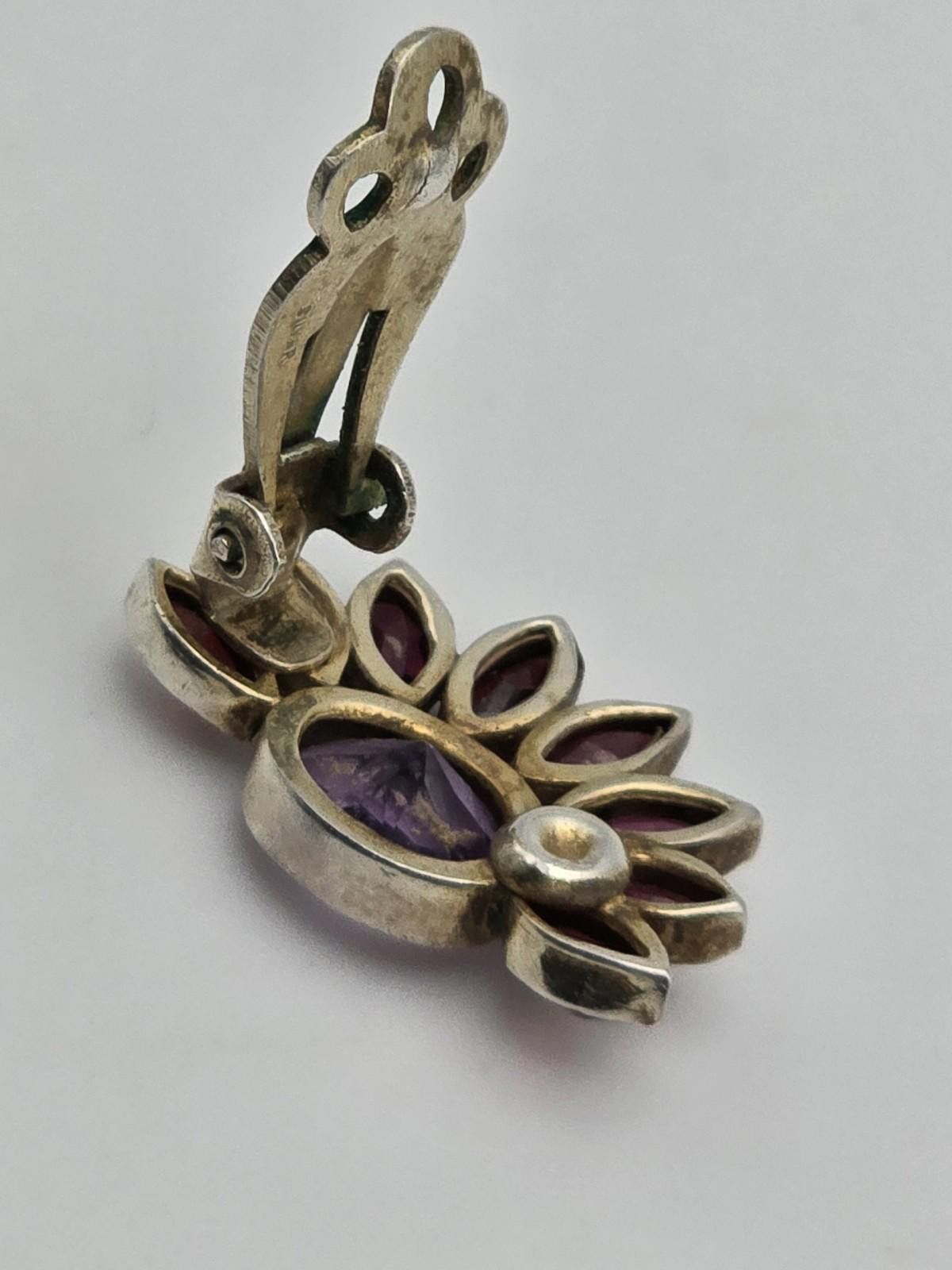 The Unbranded Brand Vintage 50s Silver Clip-On Earrings Genuine Amethyst Floral Size ONE SIZE - 5 Thumbnail