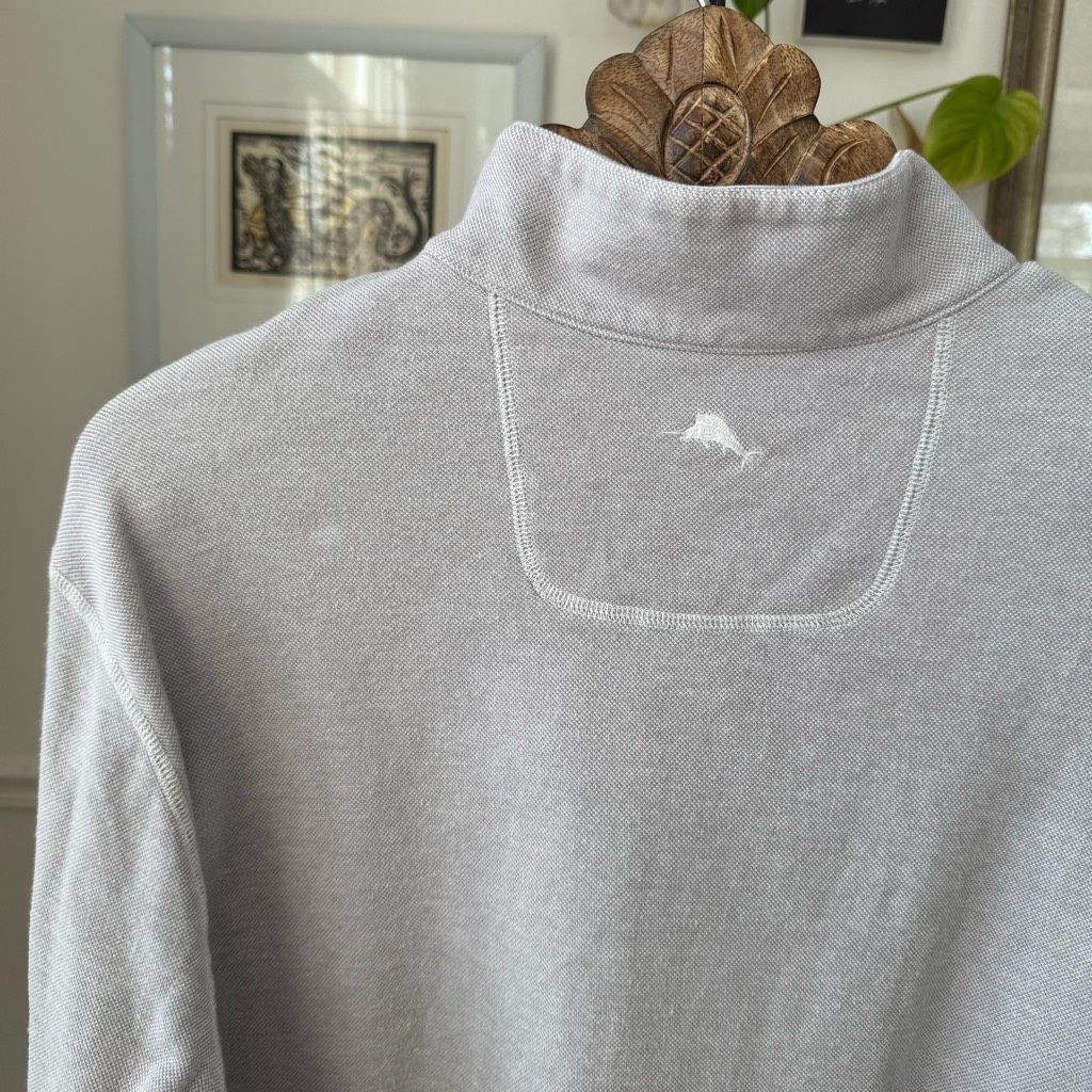 Tommy Bahama Tommy Bahama 1/4 Zip Pullover Light Grey Pique Cotton Shirt Size US XL / EU 56 / 4 - 5 Thumbnail