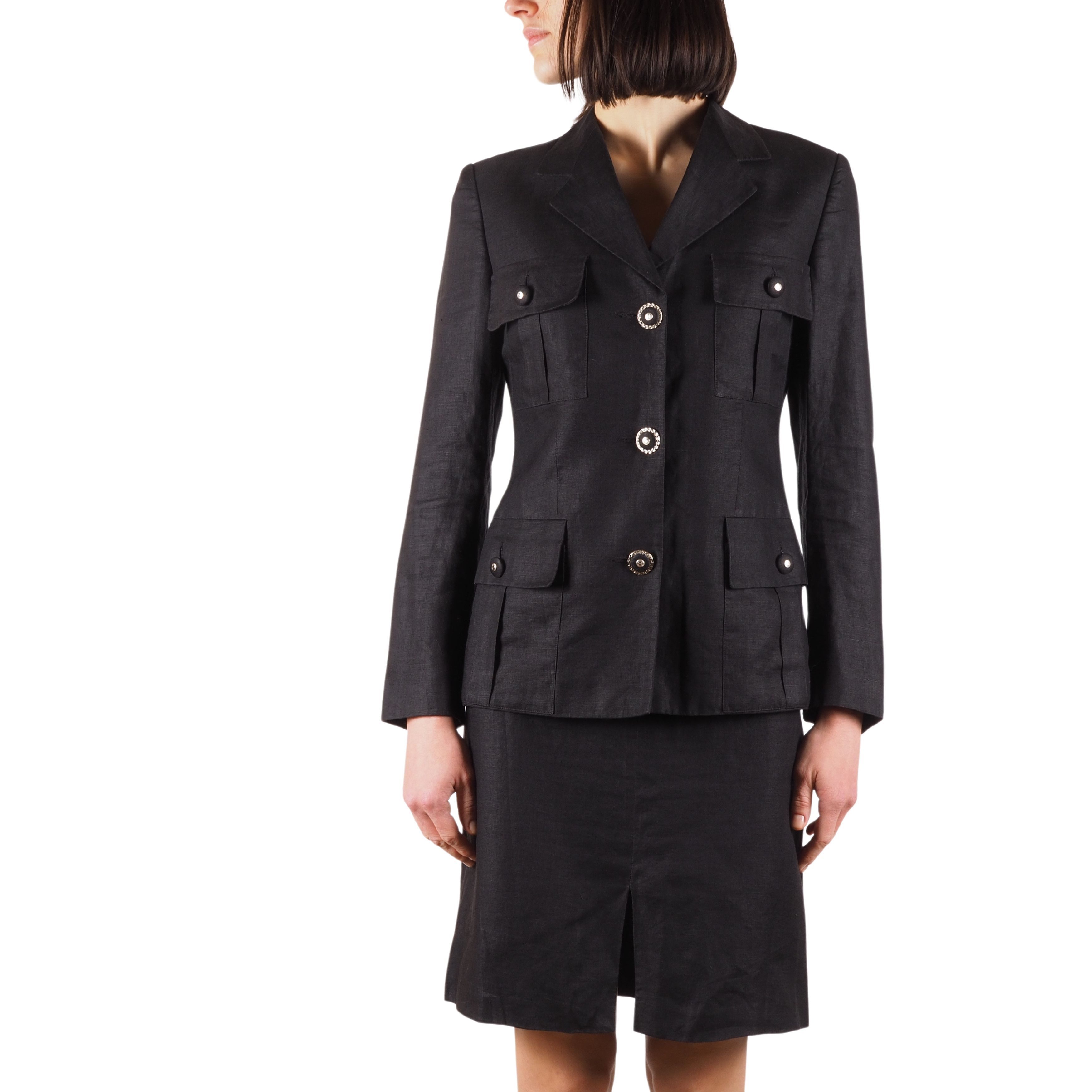 Versace × Vintage GIANNI VERSACE V2 Vintage Black Skirt Blazer Jacket Suit Set Size S / US 4 / IT 40 - 1 Thumbnail