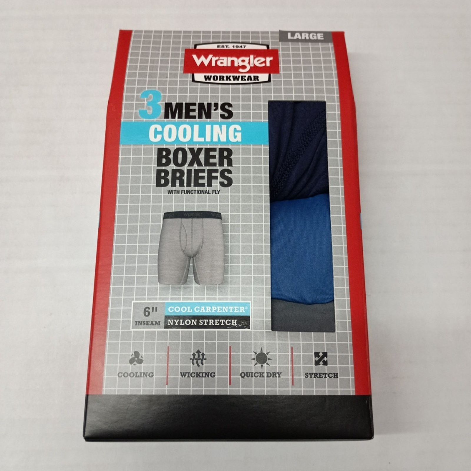 Wrangler Wrangler Men's Boxer Briefs Nylon 3 Pack Size L Assorted Size 36 - 1 Thumbnail