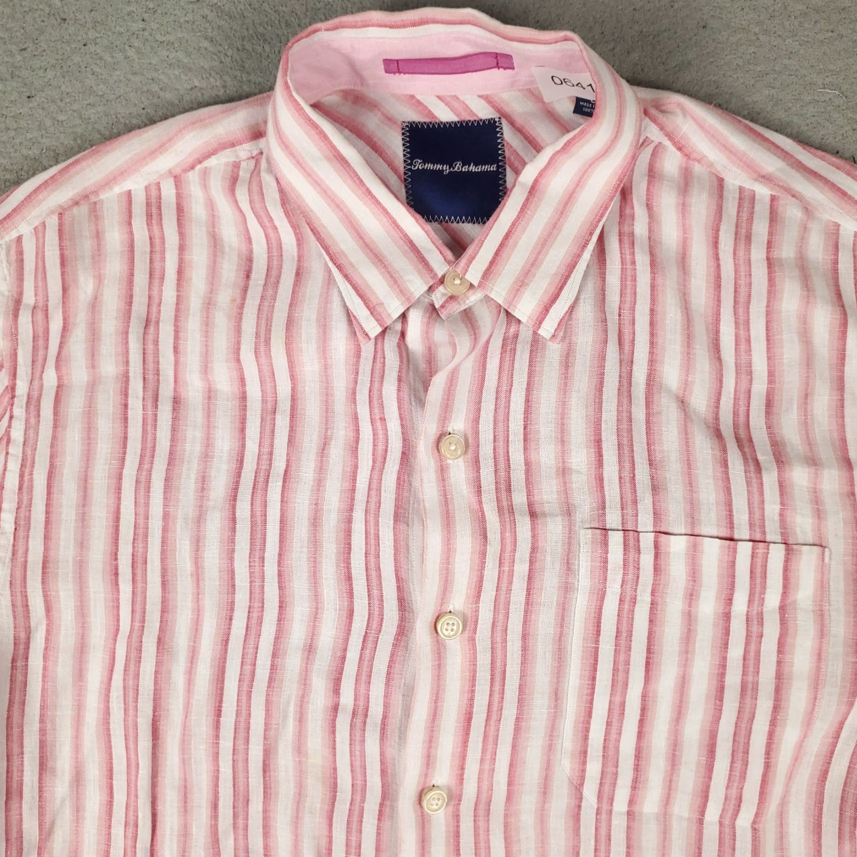 Tommy Bahama VINTAGE Tommy Bahama Shirt Mens Large Pink Striped Linen Long Sleeve Button-Up Casual Size US L / EU 52-54 / 3 - 2 Thumbnail