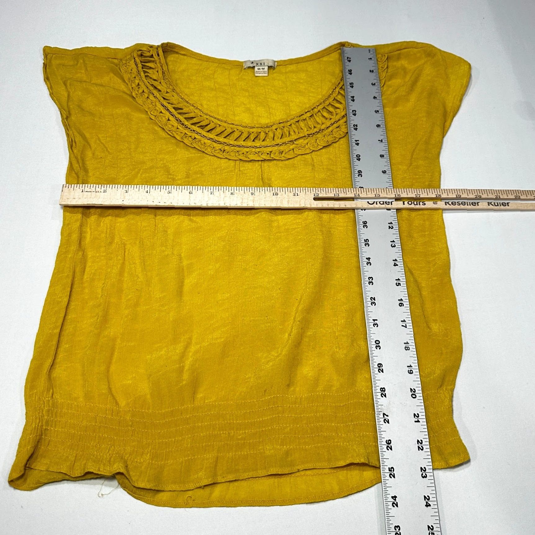Vintage XXI Blouse Womens Size M Yellow Round Neck Short Sleeve Lightweight Boho Shirt SNAGS Size M / US 6-8 / IT 42-44 - 6 Thumbnail
