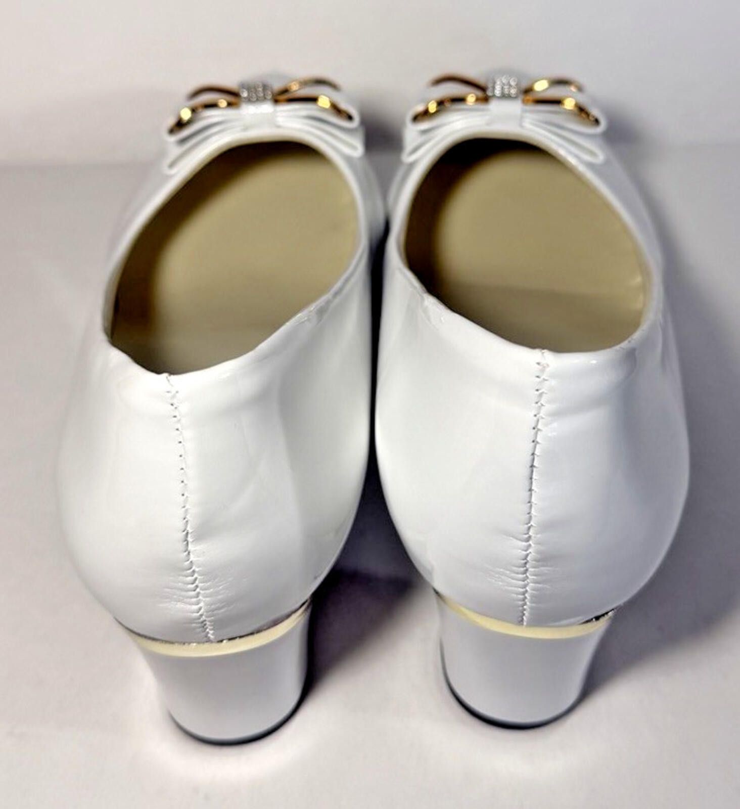 Other MING KE Heel Pumps Slip on Gold Bow Rhinestone Shoes White Size US 10 / IT 40 - 4 Thumbnail