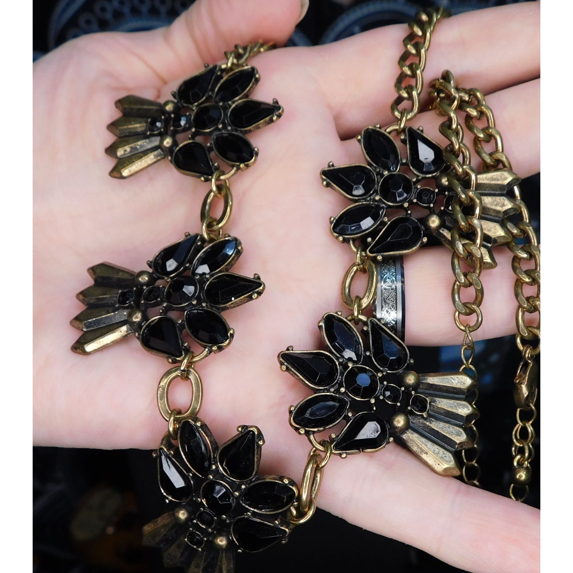 Other Abstract Art Deco Black And Gold Tone Formal Necklace Size ONE SIZE - 4 Thumbnail