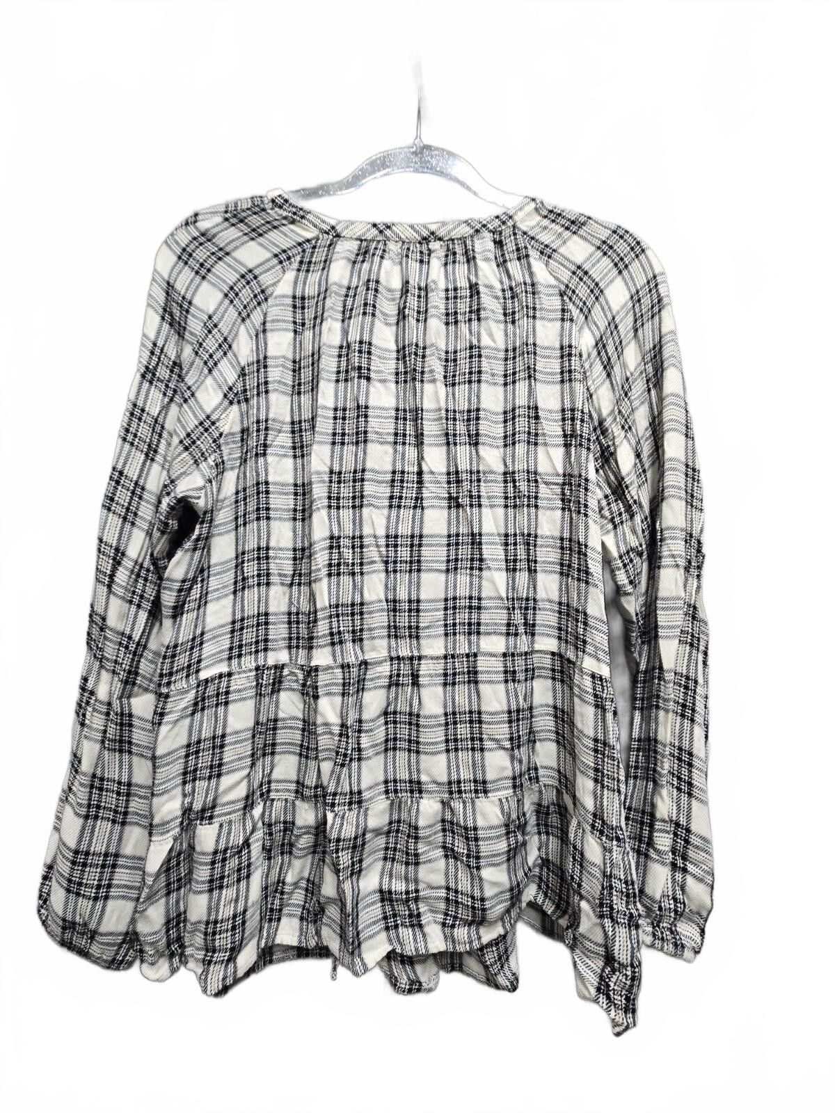 Other J Jill SZ M Plaid Button-down Peplum Blouse Boho CottageCore Size M / US 6-8 / IT 42-44 - 2 Thumbnail