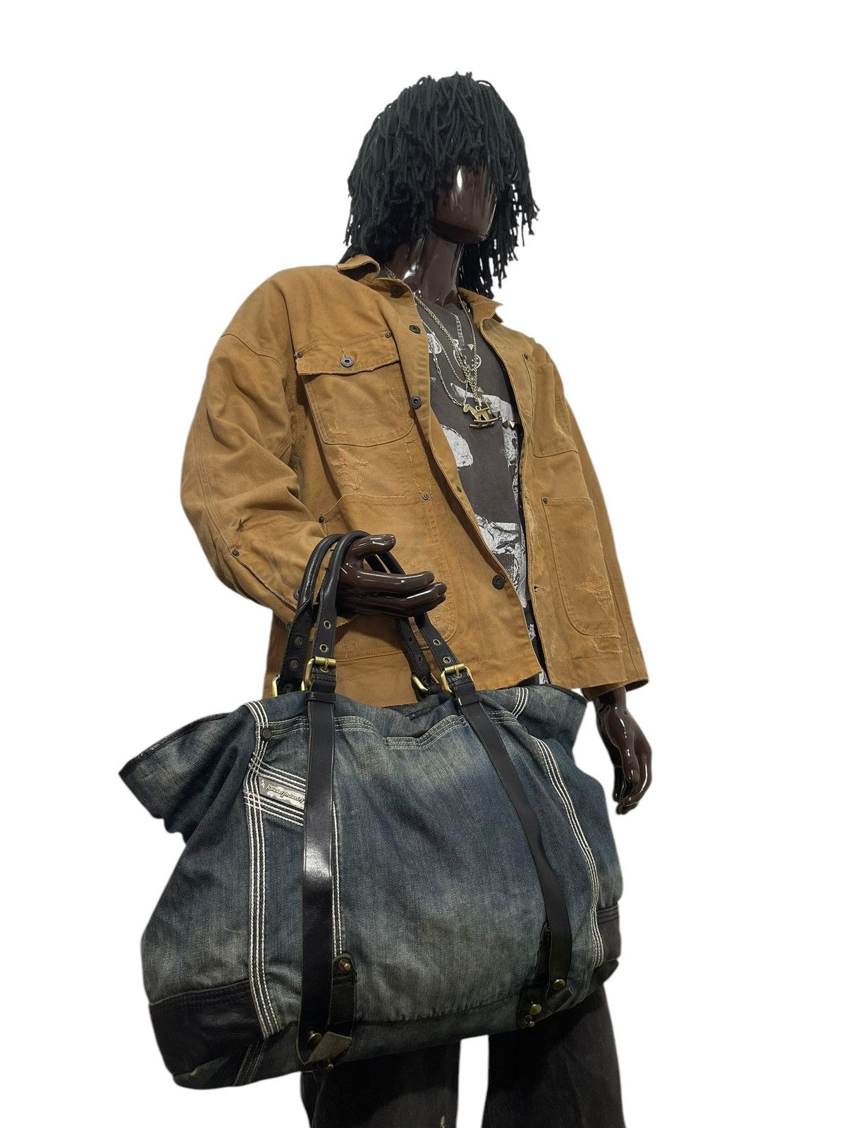 Leather Denim Vtg Y2k Diesel Industry Tote Shoulder Bag 1🟩2