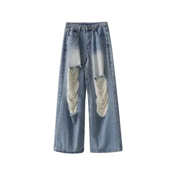 Jean Fujiwara x Asa Baggy distressed ripped wide leg y2k jeans Size US 34 / EU 50 - 3 Thumbnail