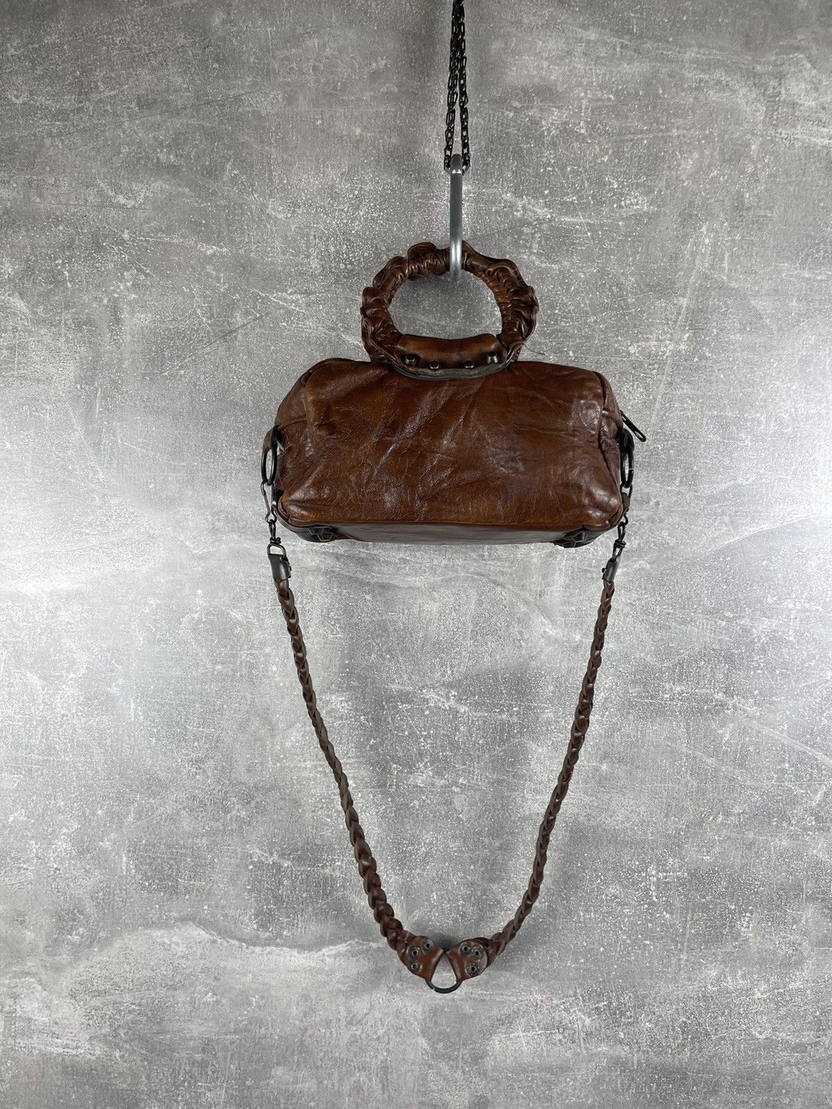 Genuine Leather Vintage Brown Leather Barrel Bag Mini Wrist & Crossbody Bag Size ONE SIZE - 6 Thumbnail