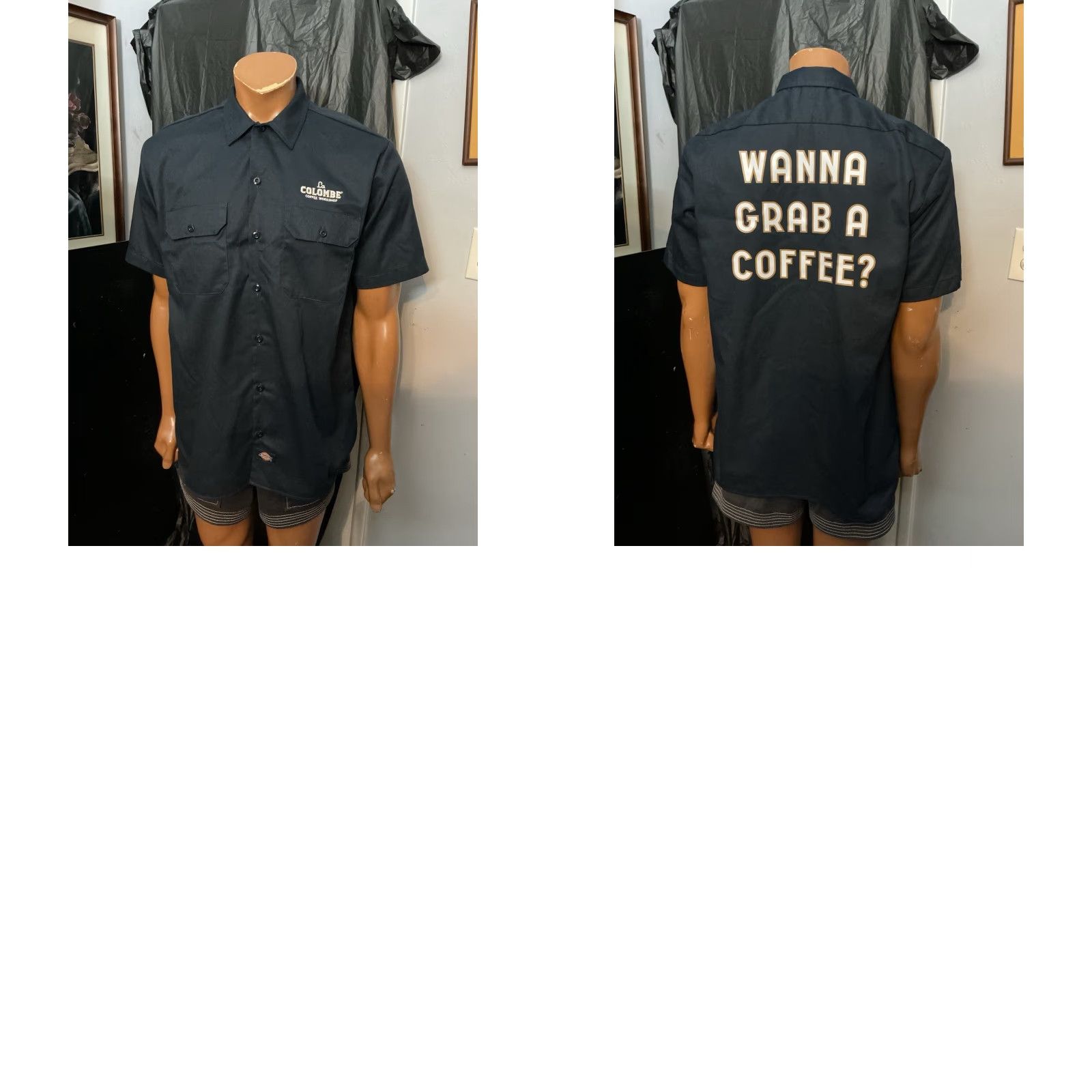 Dickies VINTAGE Dickies La Colombe Coffee Workshop Wanna Grab A Coffee Button S/S Work Shirt MD Size US M / EU 48-50 / 2 - 8 Thumbnail
