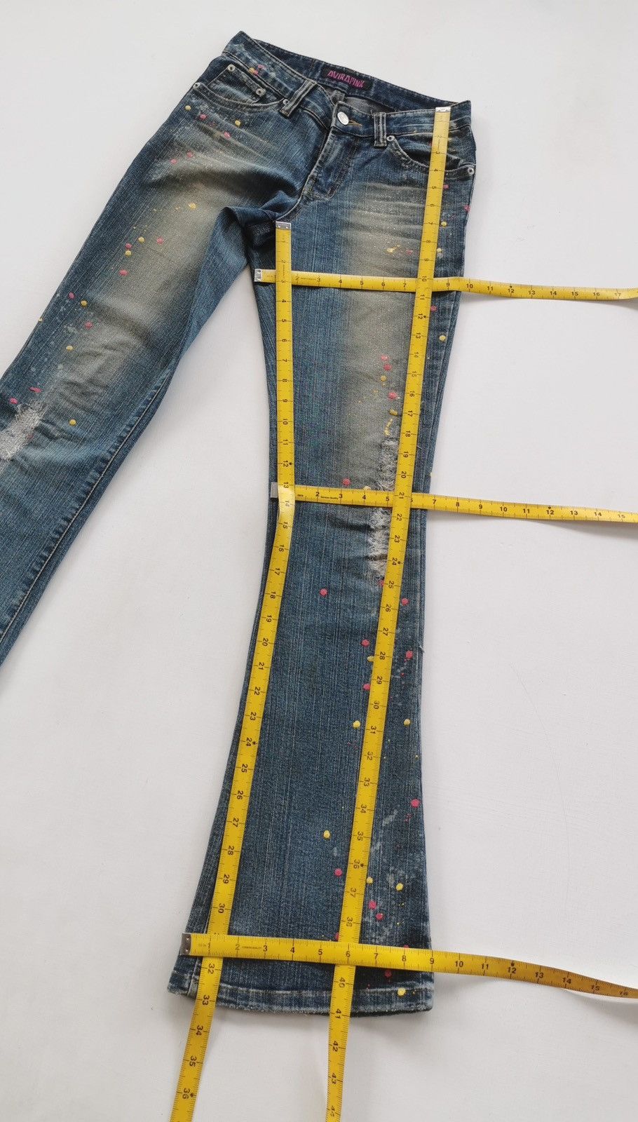 Japanese Brand Avira Pink Flare Paint Splash Denim Jeans Size 25" / US 0 / IT 36 - 13 Thumbnail