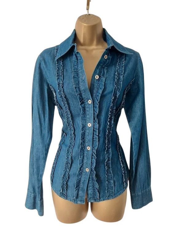 Vintage Canda vintage denim shirt ruffle 10 Size M / US 6-8 / IT 42-44 - 1 Thumbnail
