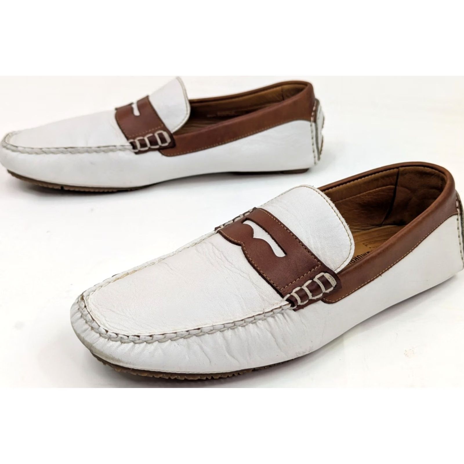 Johnston & Murphy Johnston & Murphy Sheepskin Leather Penny Driving Moc Loafers Men 9M Two-Tone Brown/White Loafers Size US 9 / EU 42 - 2 Thumbnail