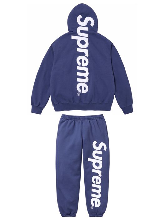 Supreme Supreme Satin Appliqué Hooded Sweatshirt Navy Set | Grailed