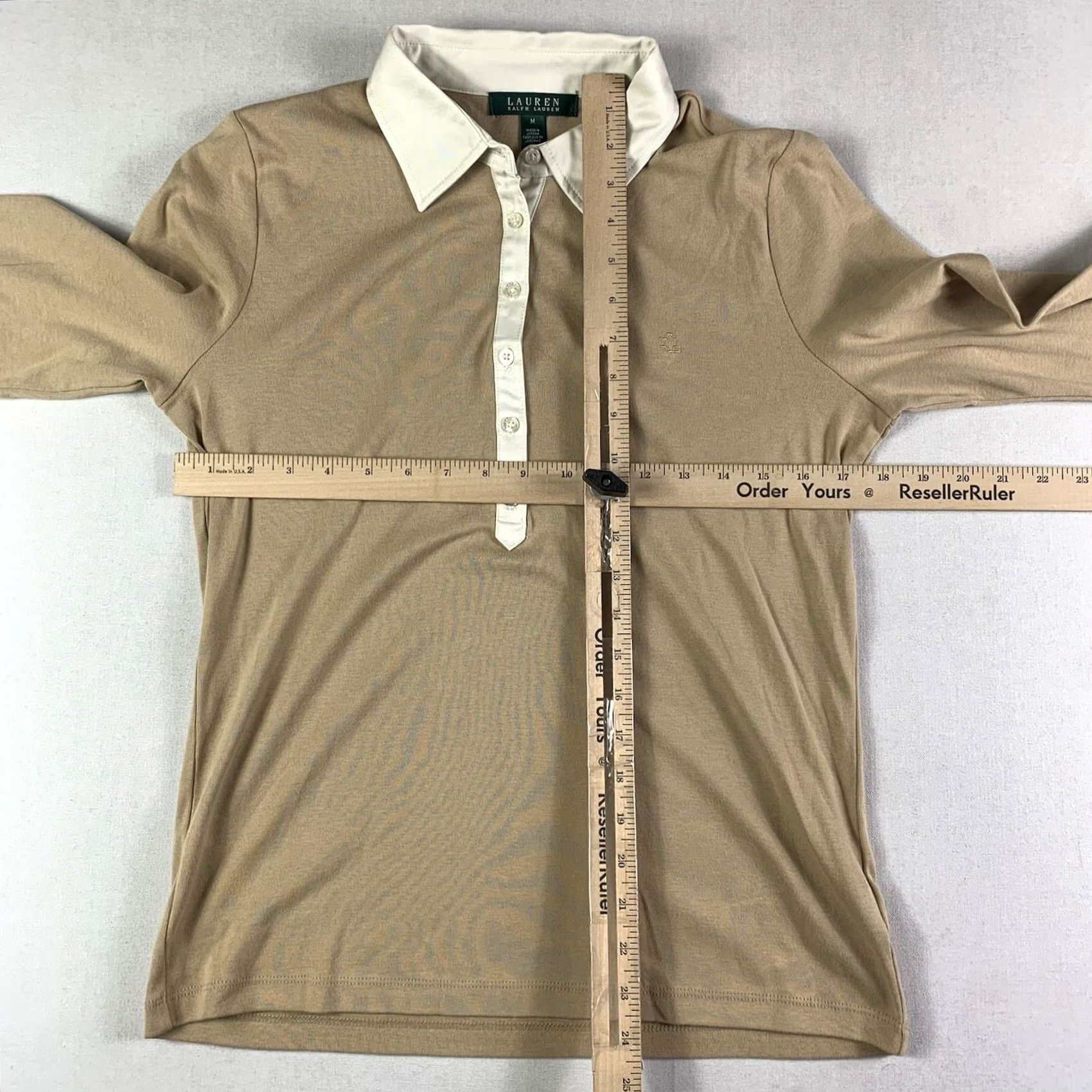 Ralph Lauren VINTAGE Lauren Ralph Lauren Button Up Henley Collared Shirt Women Medium Beige Old Money Womens Medium Beige Henley Shirt Size M / US 6-8 / IT 42-44 - 3 Thumbnail