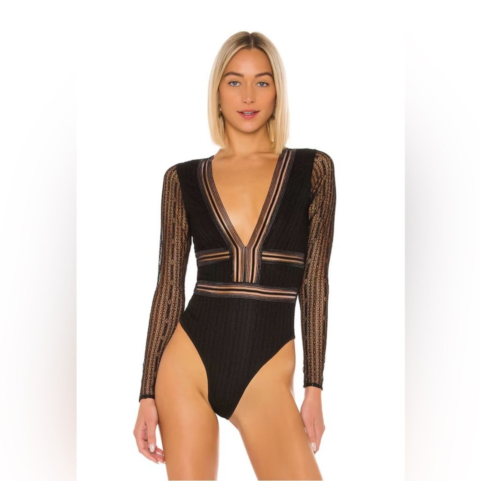 Other New Y2K Chic Black Sheer V-Neck Long Sleeve Bodysuit size XS Size XS / US 0-2 / IT 36-38 - 2 Thumbnail